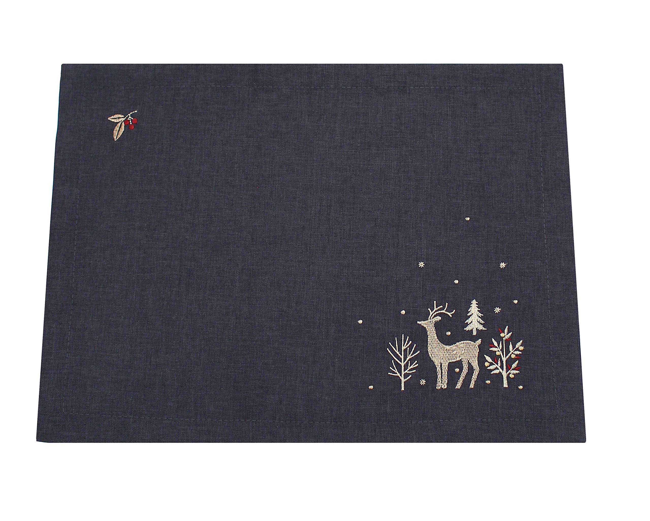 Peggy Wilkins Woodland Way Christmas Stag Embroidered Placemat in Pewter/Copper - 33cm x 45cm