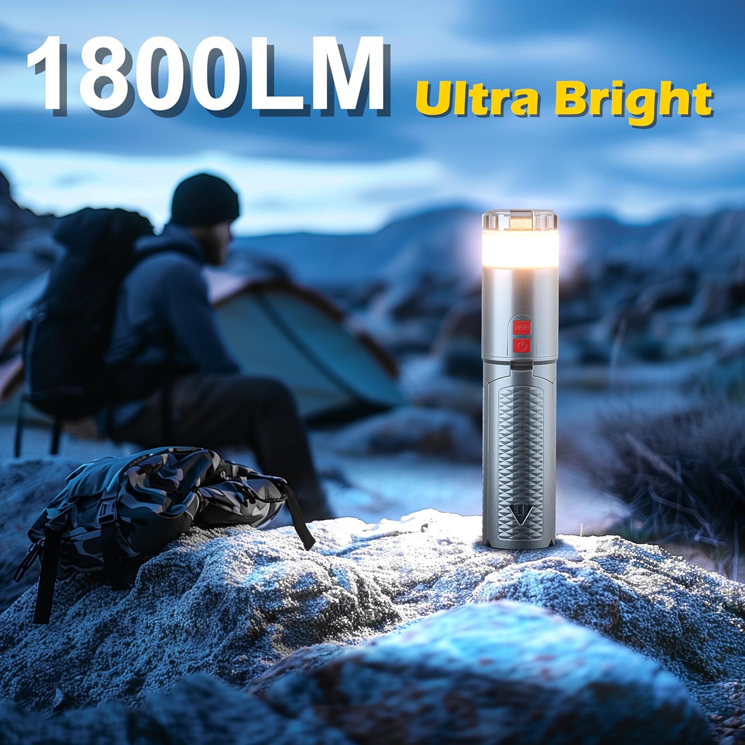 Favourlite Camping Lantern, Telescopic Camping Lantern Rechargeable with 15 Color Temperatures 10000mAh Camping Essentials with Hook Portable Waterproof Lanterns for Power Outages, Emergency, Hiking