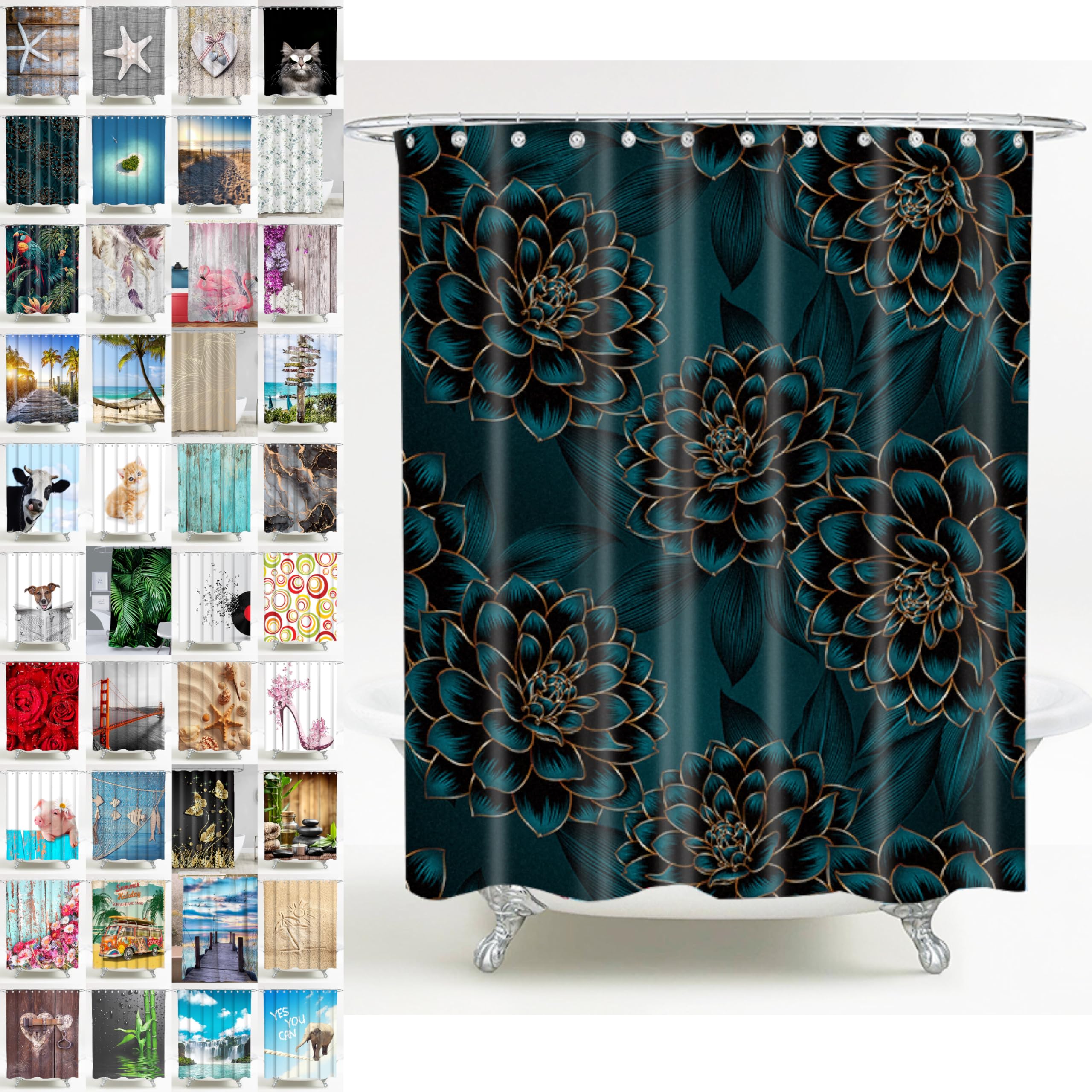 Sanilo Shower Curtain, Wide Choice of Beautiful Shower Curtains, Waterproof, Anti-Mould, with 12 Rings (180 x 200 cm, Dahlia)