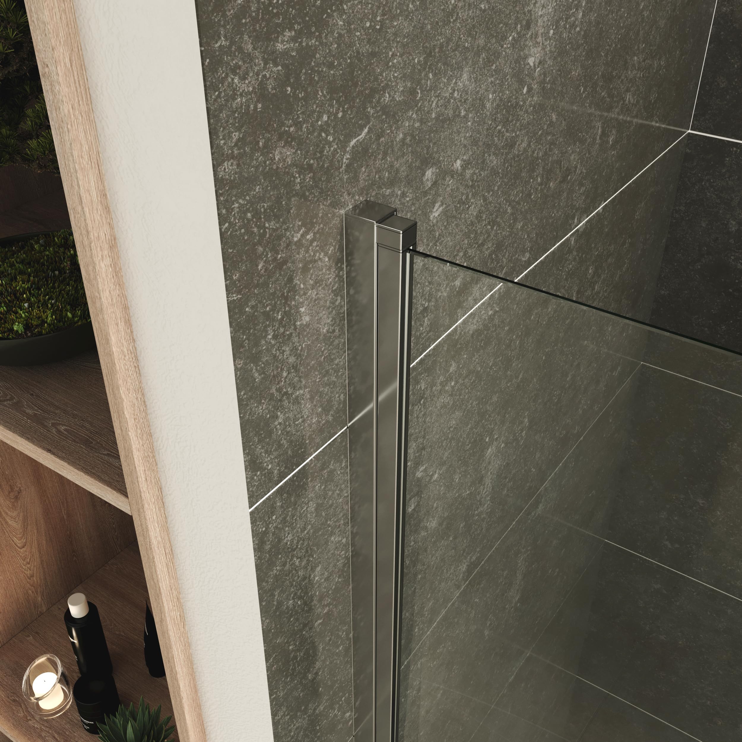 Mampara de Ducha Matilde | 95x75x190cm | NO REVERSIBLE | Puerta plegable | Ajuste 93,9-95,4 x 73,9-75,4cm | Perfiles Cromados, Cristal parcial satinado de 6 mm - Moments of Glass