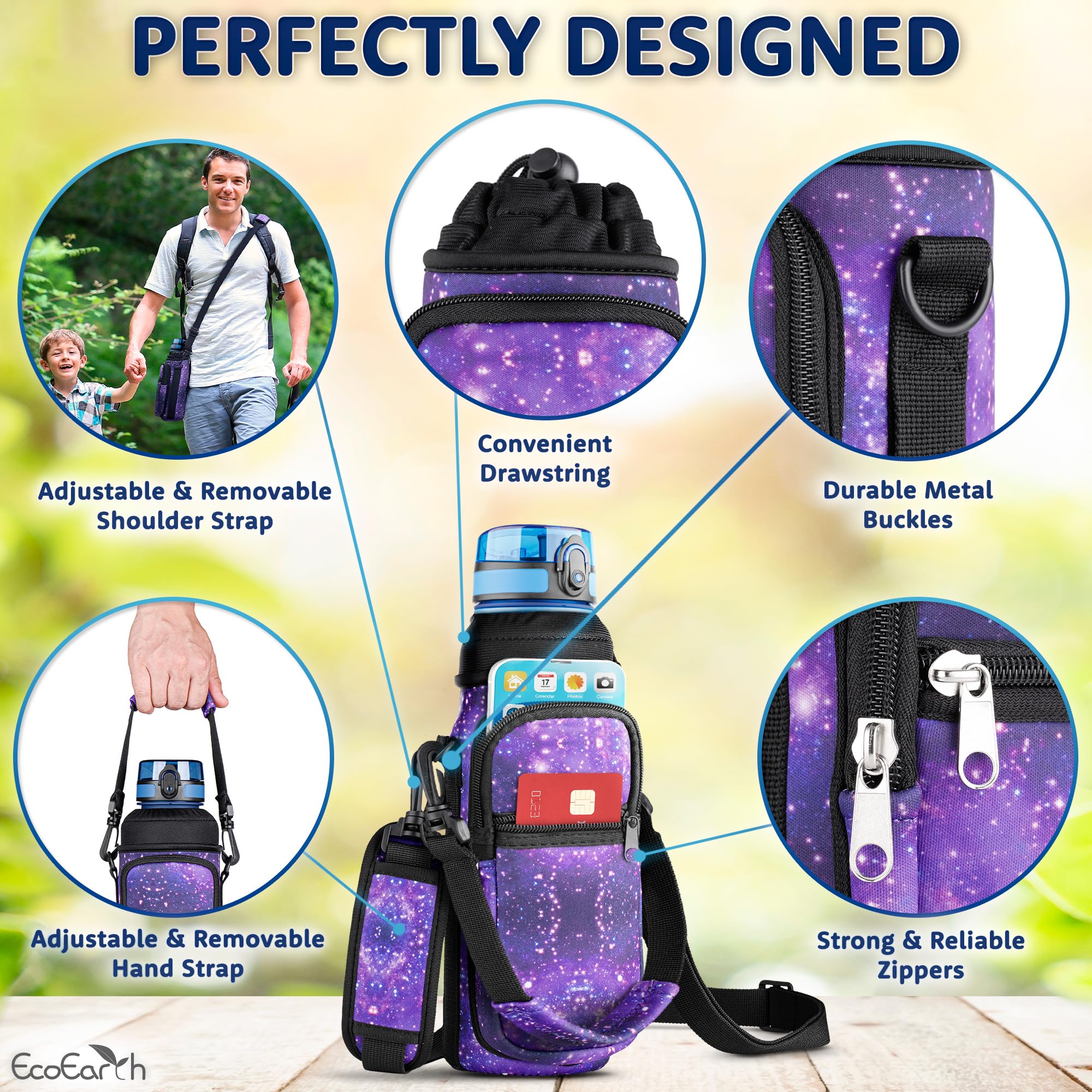 EcoEarth - Water Bottle Holder with Strap - Water Bottle Carrier Bag for Hiking - Crossbody Hydration Pouch with Phone Holder - Image 2