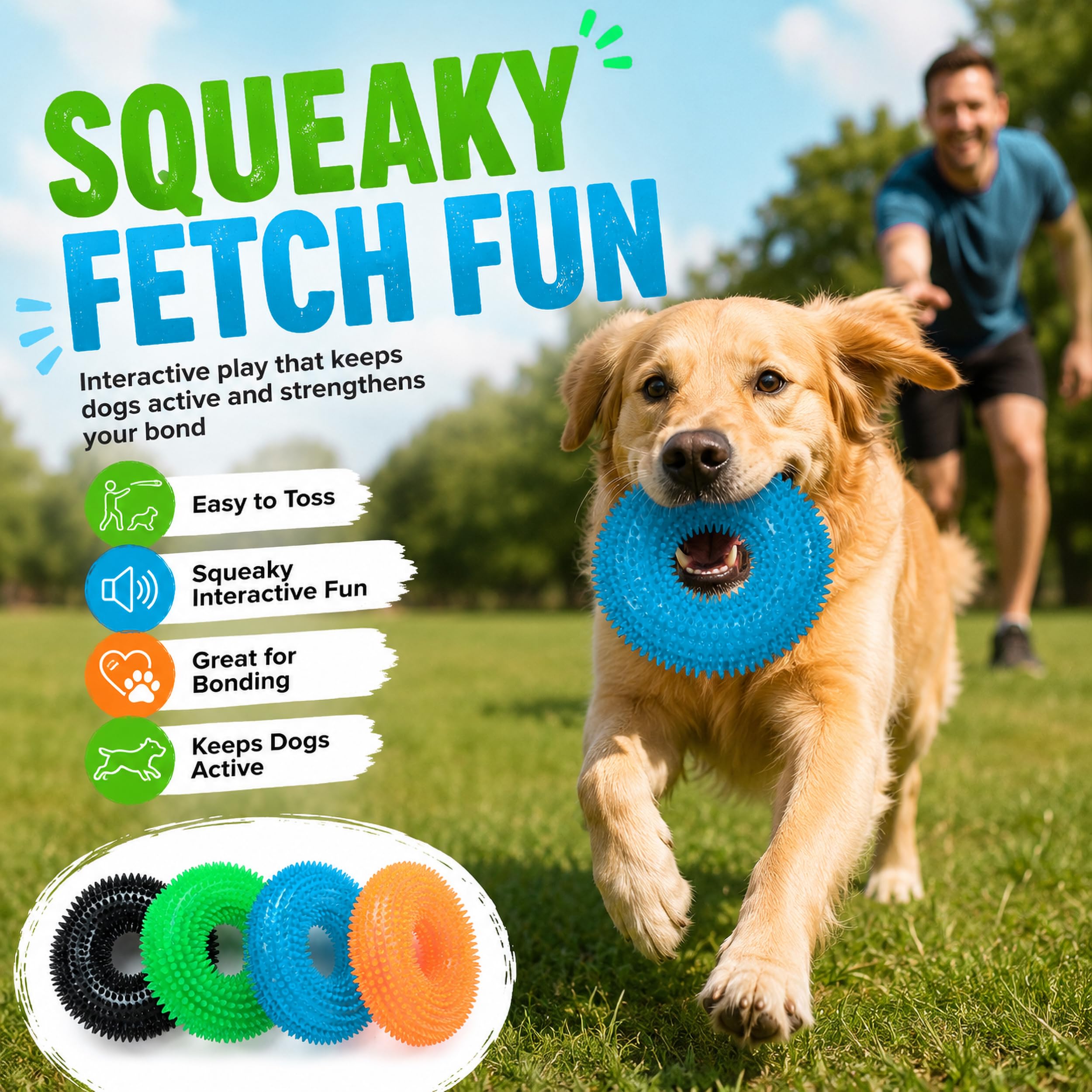 ADUCK Langlebiges Hundespielzeug mit Quietschfunktion für aggressive Kauer, kleine, mittelgroße und große Hunde, zum Apportieren von Zähnen, für den Innen- und Außenbereich, ungiftiges weiches Gummi,