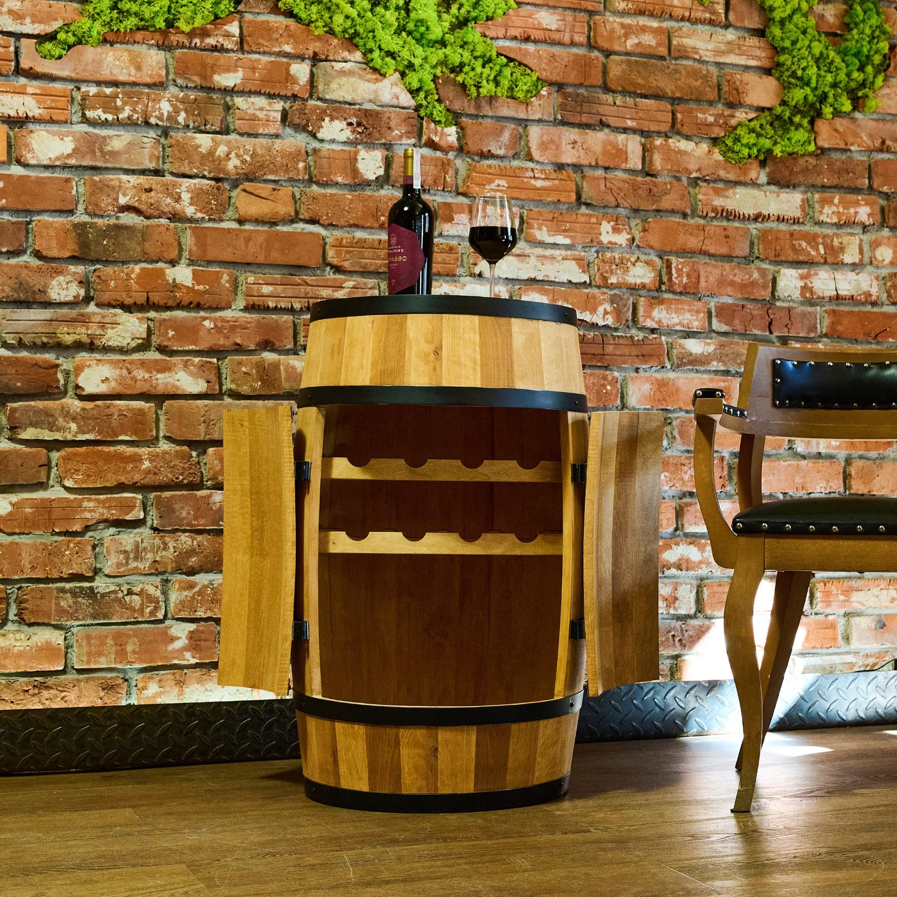 CREATIVE COOPER Armadietto Portavino Retrò: Scaffale In Legno Di Ontano Con LED RGB – 80x50 Cm