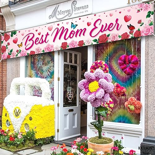 Miniatura 6 de KatchOn Pancarta con texto en inglés «Best Mom Ever» de 120 x 20 pulgadas | Decoraciones para el Día de la Madre