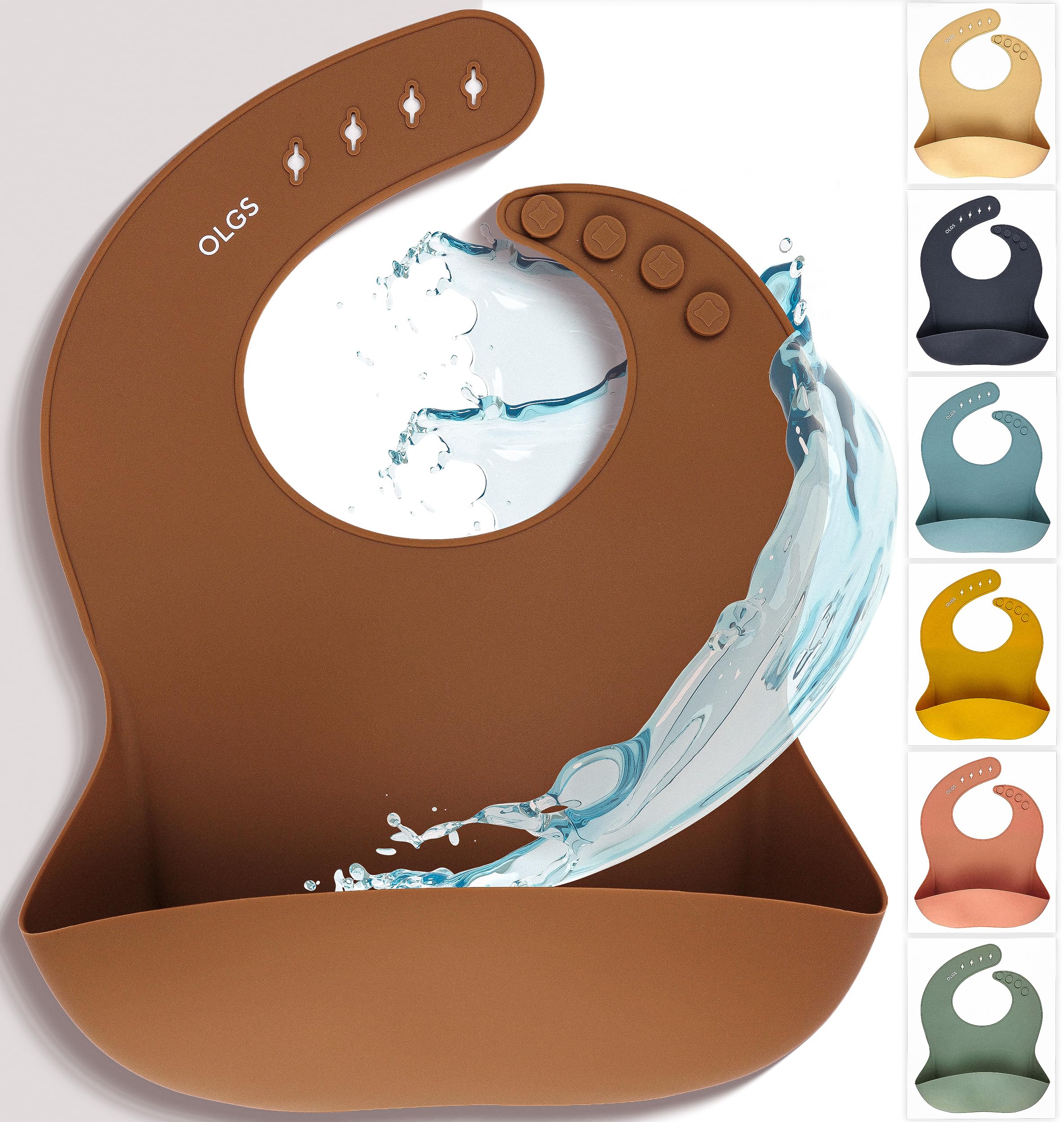 Olgs Silikonlätzchen Baby Babylätzchen mit Auffangschale, Silikon Lätzchen für Jungen und Mädchen, Fütterlätzchen BPA-Frei & Wasserdicht, Babylatz Latz für Kleinkinder - Clay