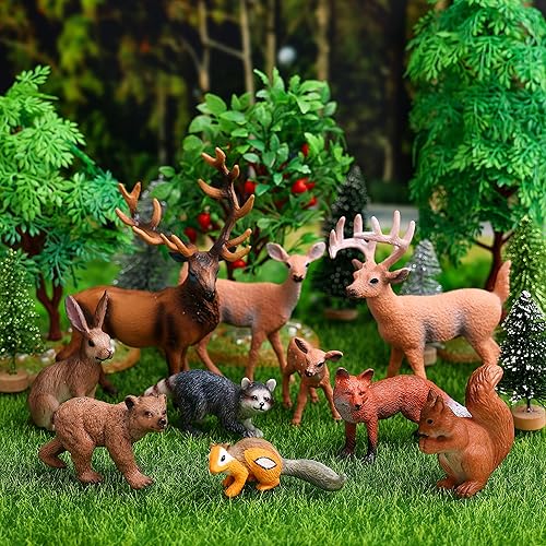 Miniatura 6 de Figuras de animales del bosque, 10 piezas de plástico de animales del bosque, proyecto científico, juguetes educativos de aprendizaje, decoración de