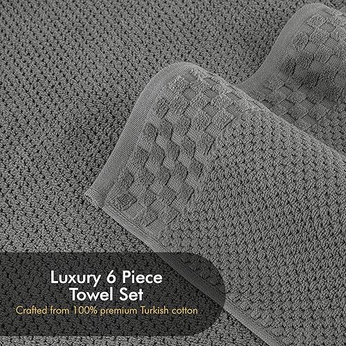 Miniatura 2 de Classic Turkish Towels Juego de toallas de baño de algodón suave de lujo, 6 piezas, absorbentes, de secado rápido, 100% algodón turco (azul)