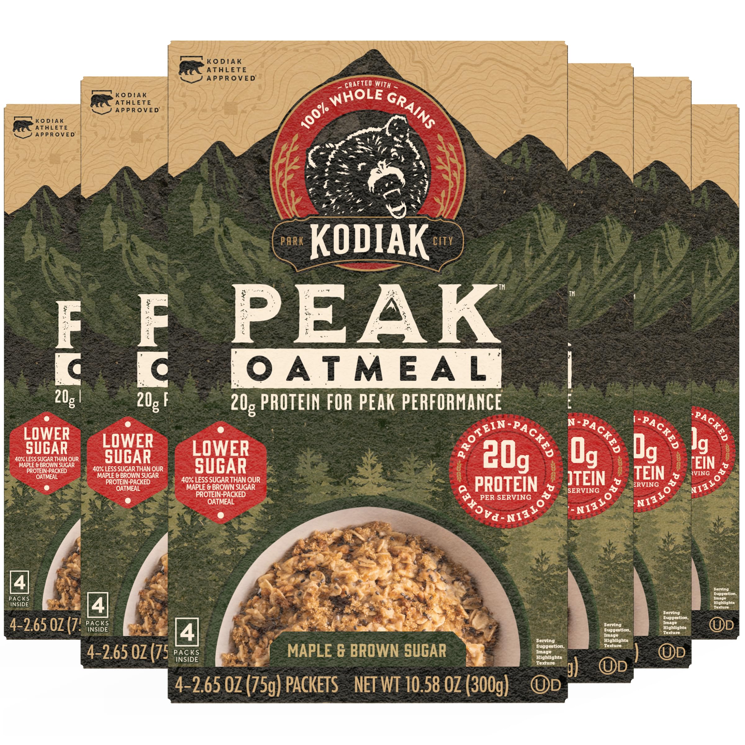Kodiak CakesPeak Instant Oatmeal Packets, Maple Brown Sugar, High Protein,100% Whole Grains, 6 box with 4 packets each (Total of 24 packets)
