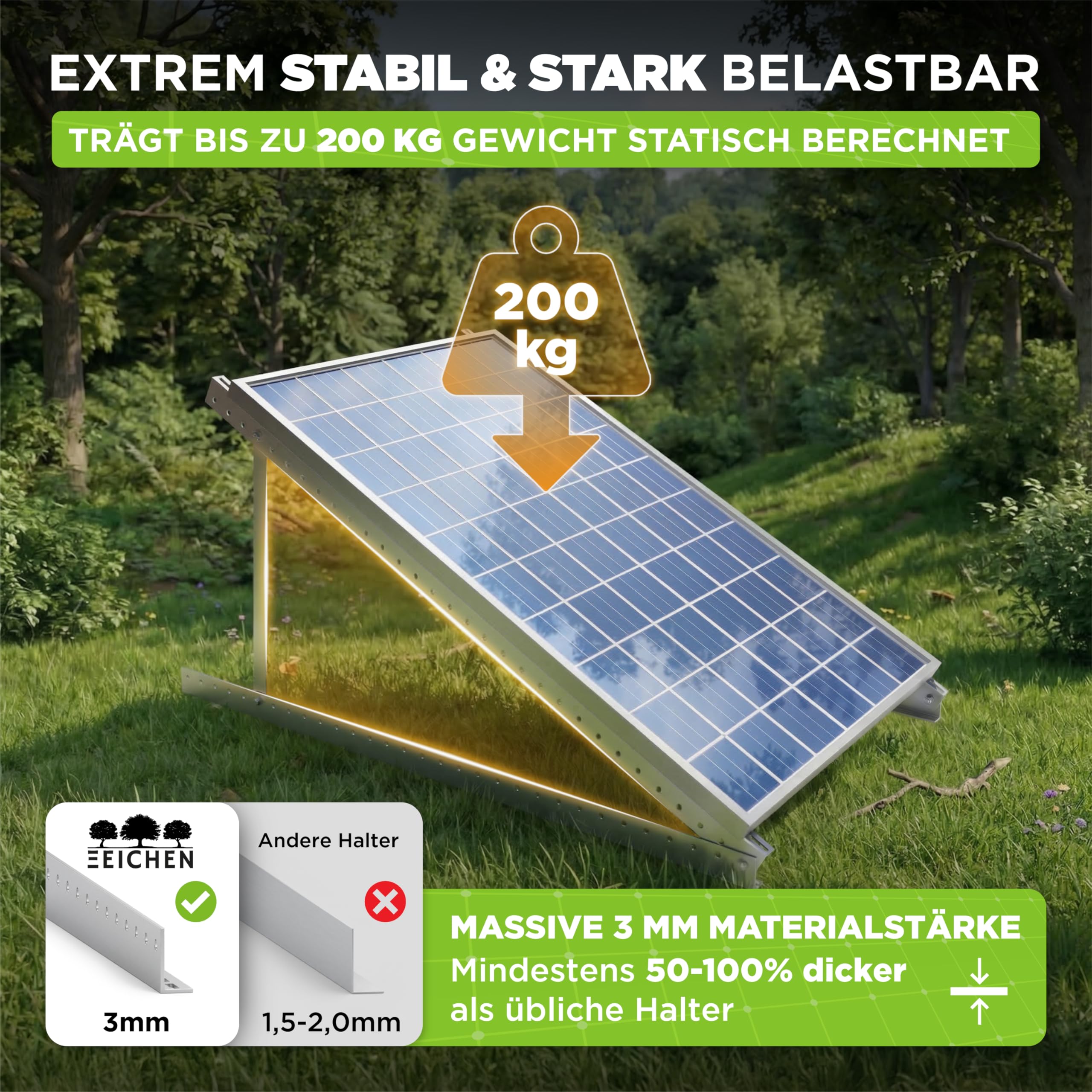 Drei Eichen - 4x Balkonkraftwerk Halterung.118cm stabiles 3mm Aluminiumprofil mit hochwertigen Edelstahl Schrauben für 2x Solarmodul Halterung. Befestigung für PV-Module Halterung Solarmodul 0% MwSt