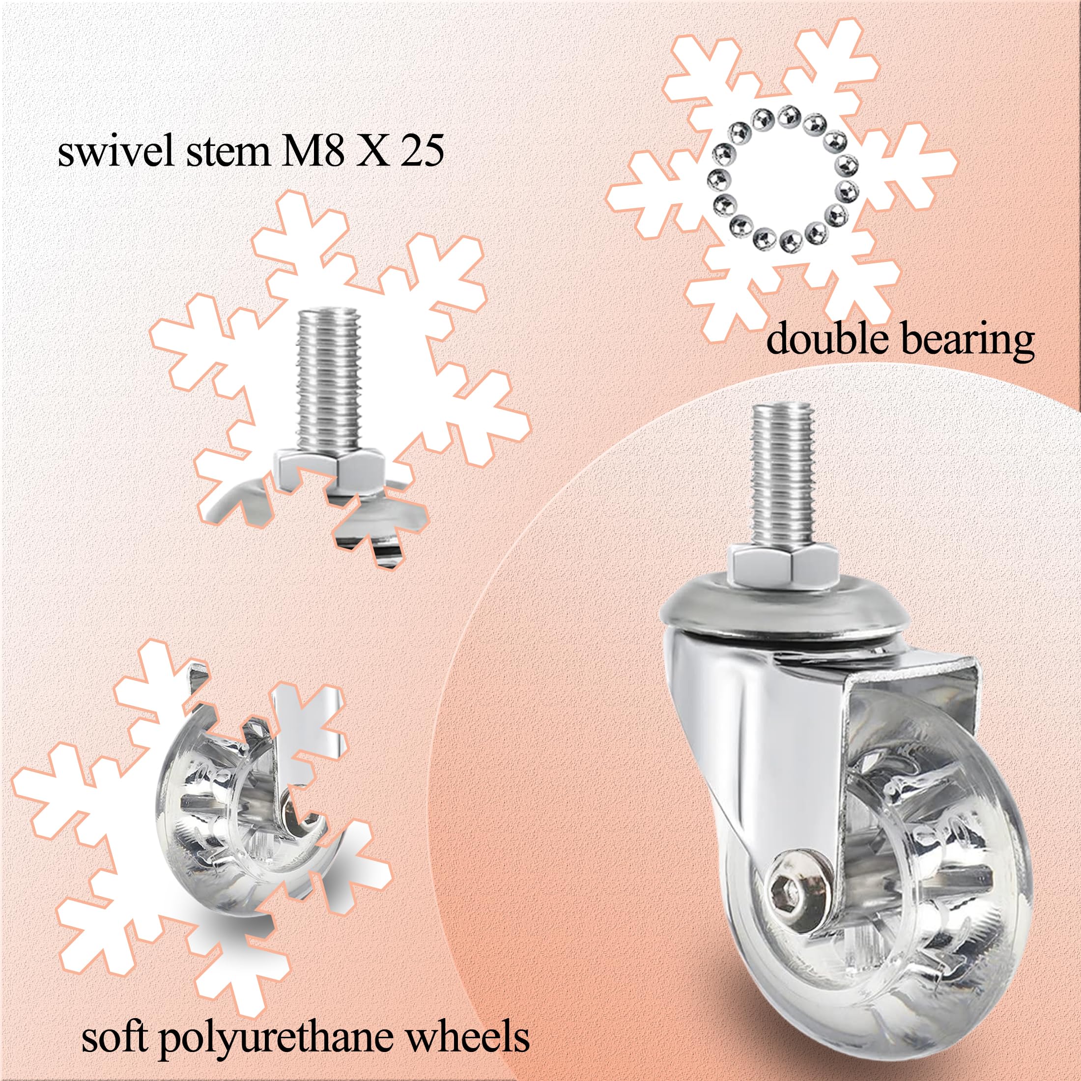 2 Inch Caster Wheels Metric Size M8×25mm Threaded Stem Casters Castors - View #8