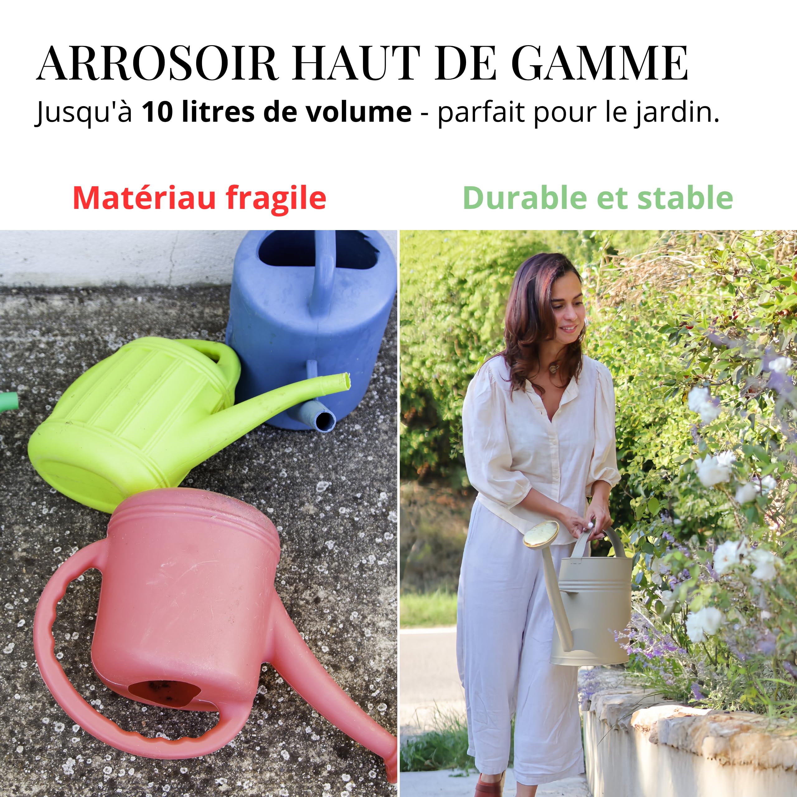 Arrosoir 10l, Arrosoir métal pour jardin & balcon, Arrosoir de haute qualité 10 litres en métal galvanisé, Arrosoir avec pomme amovible, Arrosoir rétro avec pomme en laiton, Arrosoir vert