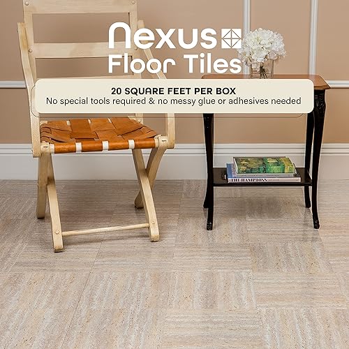 Miniatura 39 de Nexus - Azulejos de vinilo autoadhesivos de 12 pulgadas, 20 azulejos de 12 x 12 pulgadas, patrón negro, suelo de bricolaje para despegar y pegar