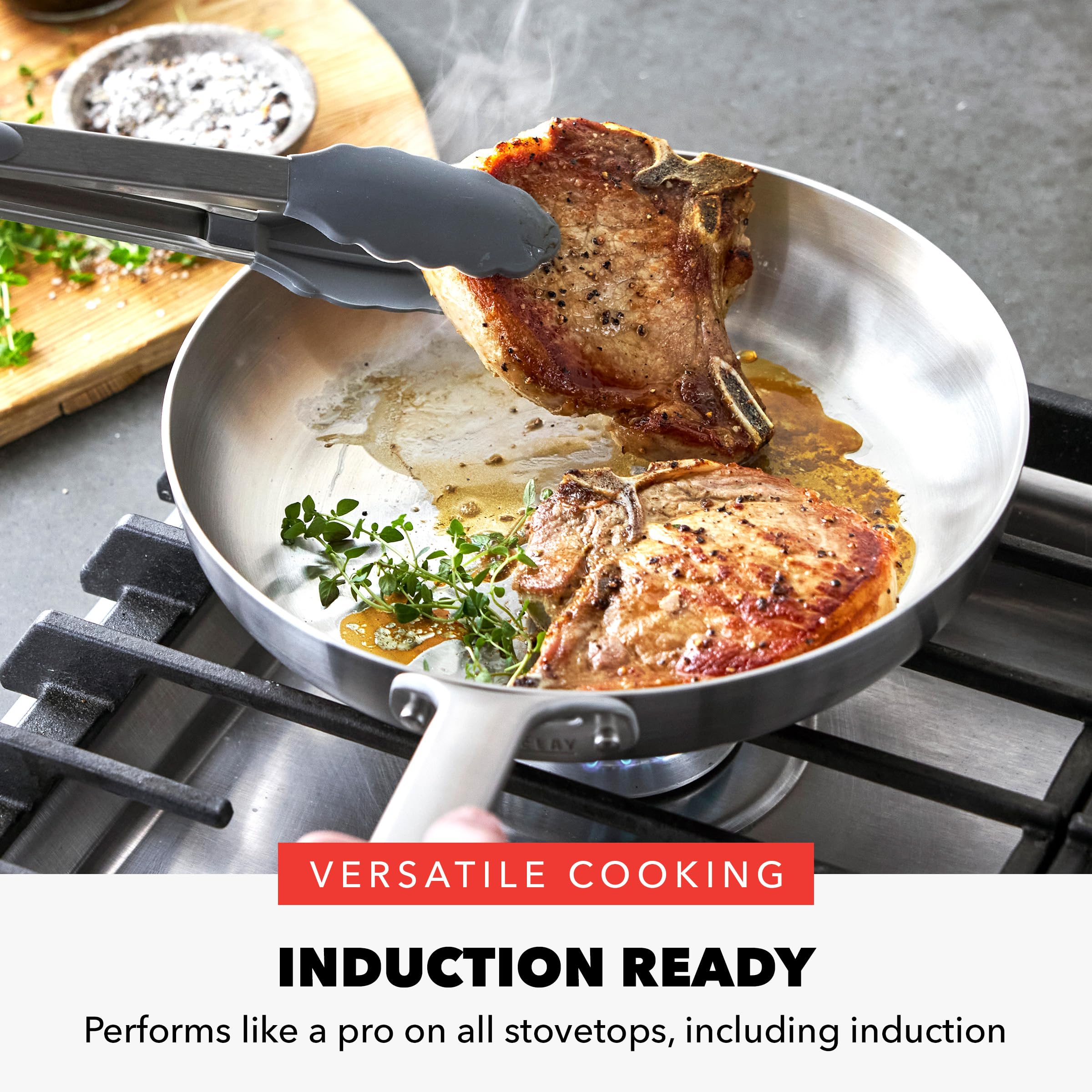 GreenPan x Bobby Flay Stainless Steel Cookware Set,10 Piece Pots & Pans, Tri-Ply Multiclad, Durable, Induction Compatible, Professional Grade, Oven & Broiler Safe to 400°F, Dishwasher Safe, Glass Lids