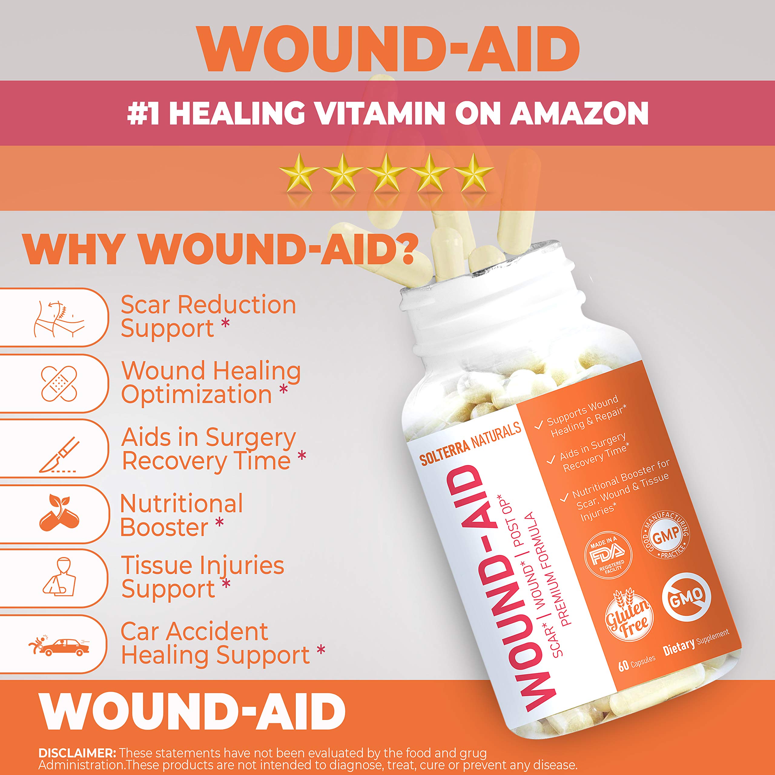 Buy Wound Aid Scar, Wound Care, Post Surgery Vitamin; Wound Healing