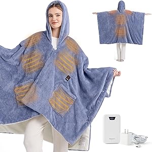 Bedsure Cordless Wearable Heated Blanket - Fluffy Electric Blanket Hoodie with 20000mAh Battery Pack, Portable USB Heated Shawl as Winter Gifts for Women Mom, 4 Heat Levels & 4 Timers, 55