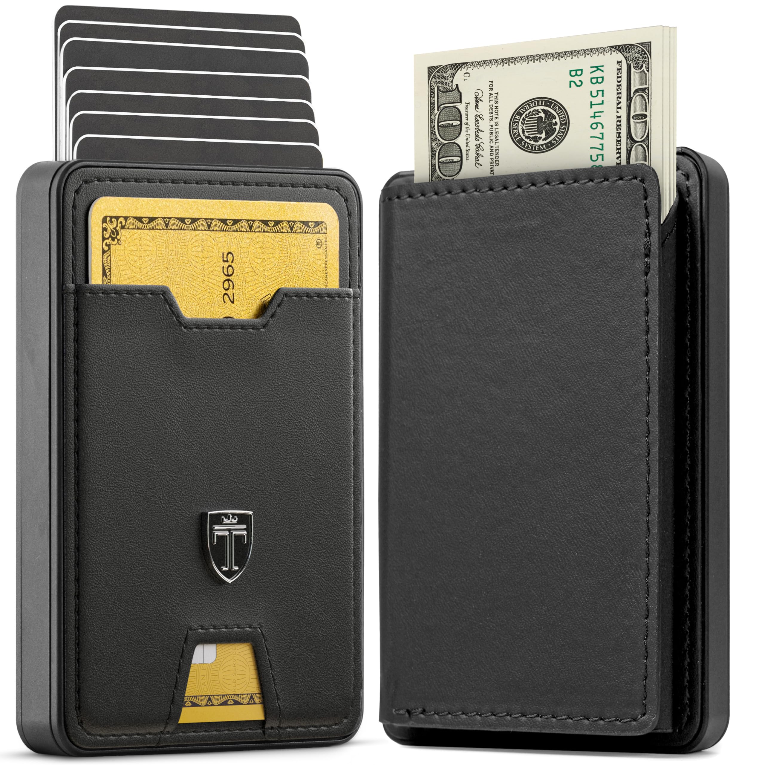 TRAVANDOSwype Slim Wallet for Men Metal RFID Blocking Mens Wallet Card Case, Black, Swype Slim, Bill Compartment