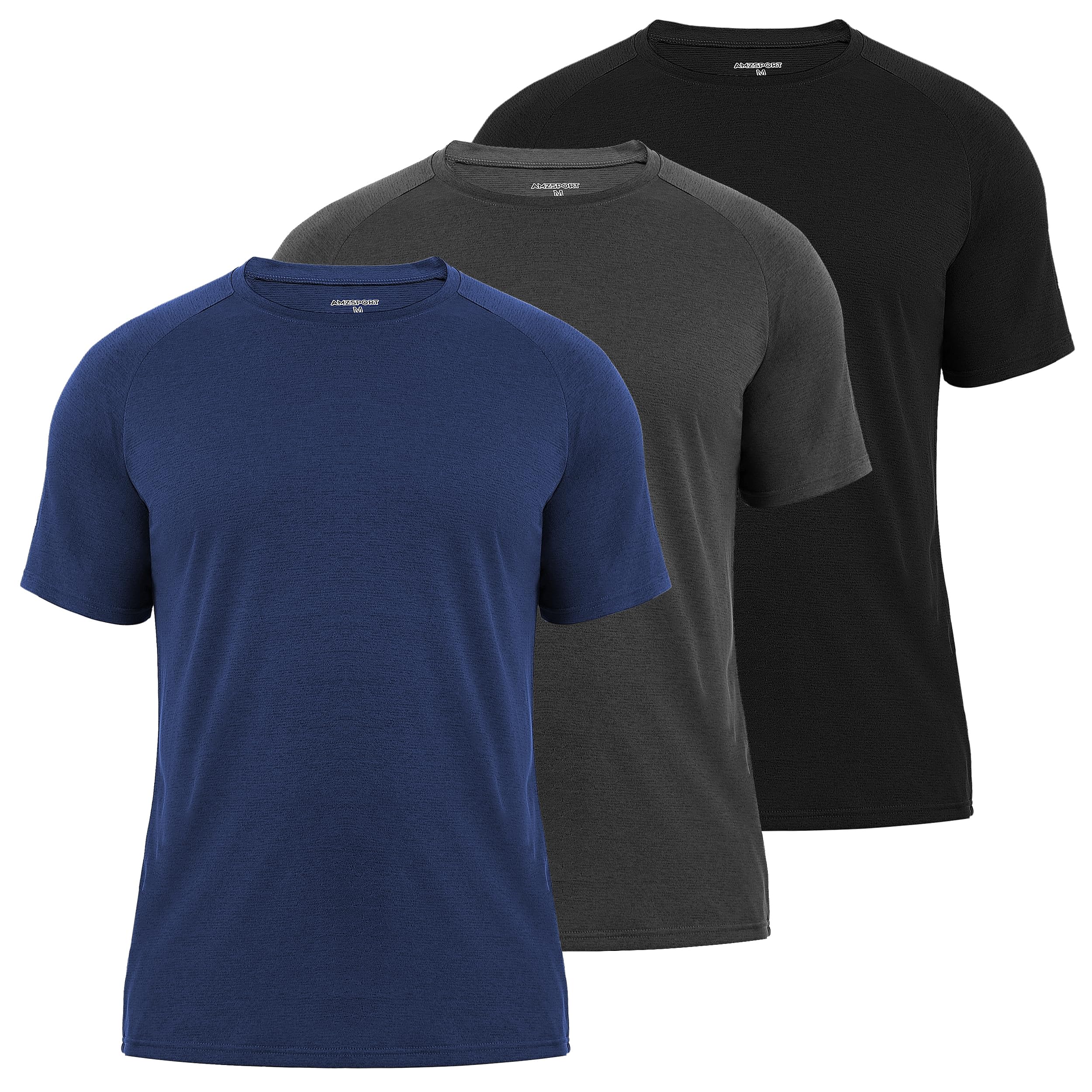 AMZSPORT 1/3/5 Pezzi T-Shirt Sportive da Uomo a Girocollo Traspiranti e Maniche Corte Maglietta Manica Corta Asciugatura Rapida Traspirante Palestra Running Trekking