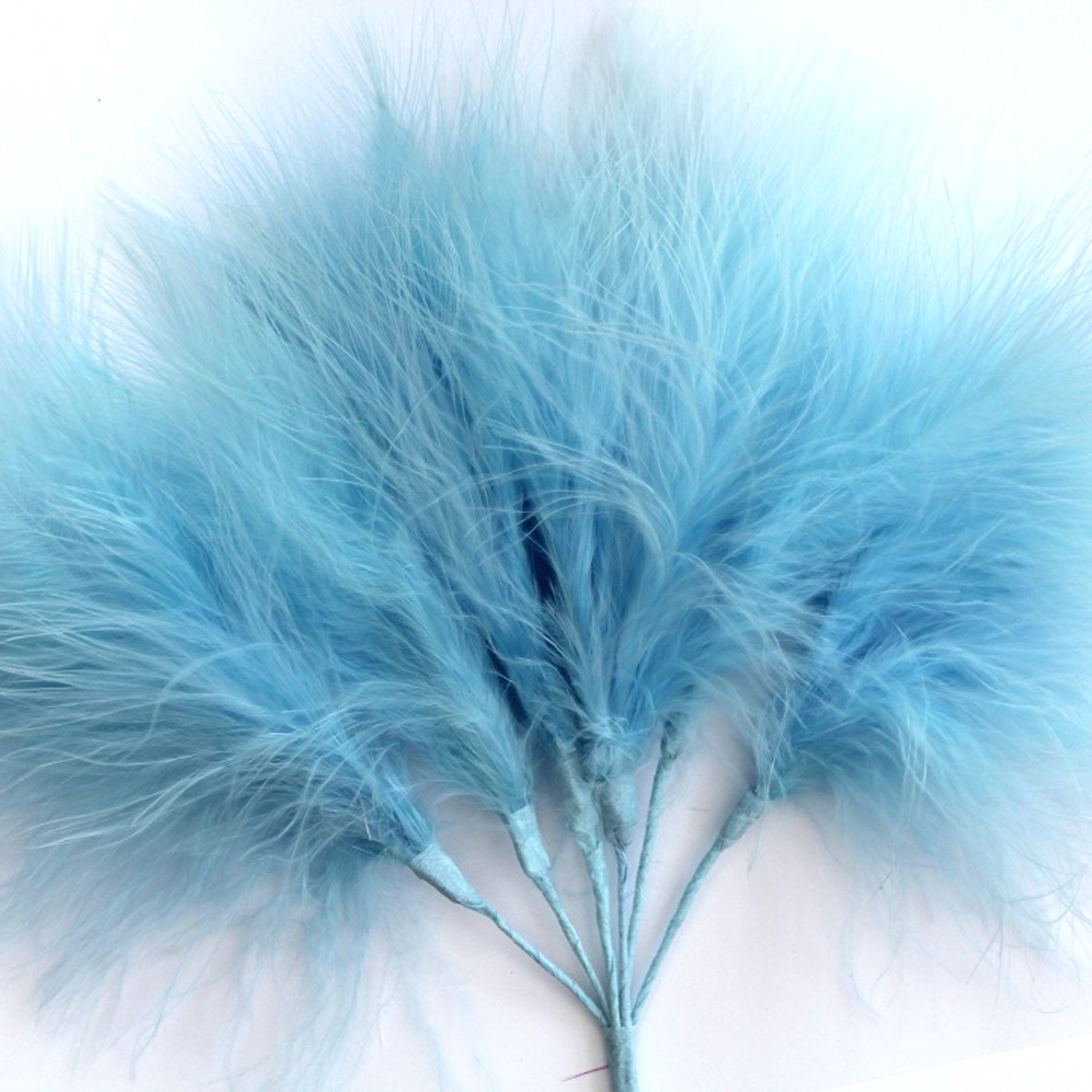 6 Wired Stems Marabou Fluff Feathers - 18 Feathers Per Pack - 9 Colours (Pale Blue - Wired Fluff Feathers)