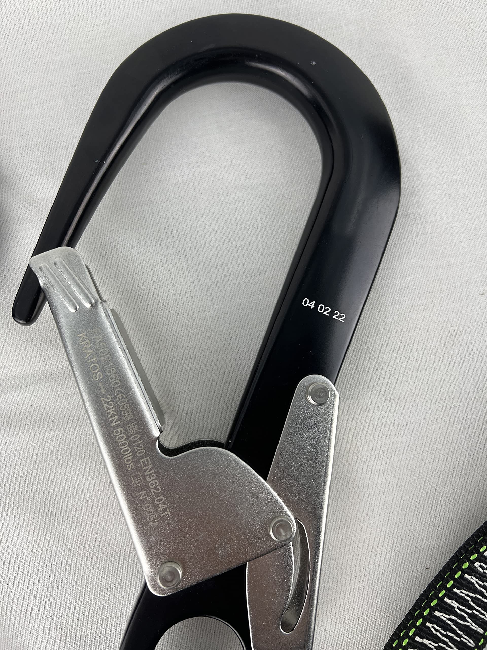 KRATOS SAFETY - Longe Fourche en Sangle élastique avec absorbeur d'énergie et 3 mousquetons Aluminium, Longueur 1,50 m - 119-FA3082015