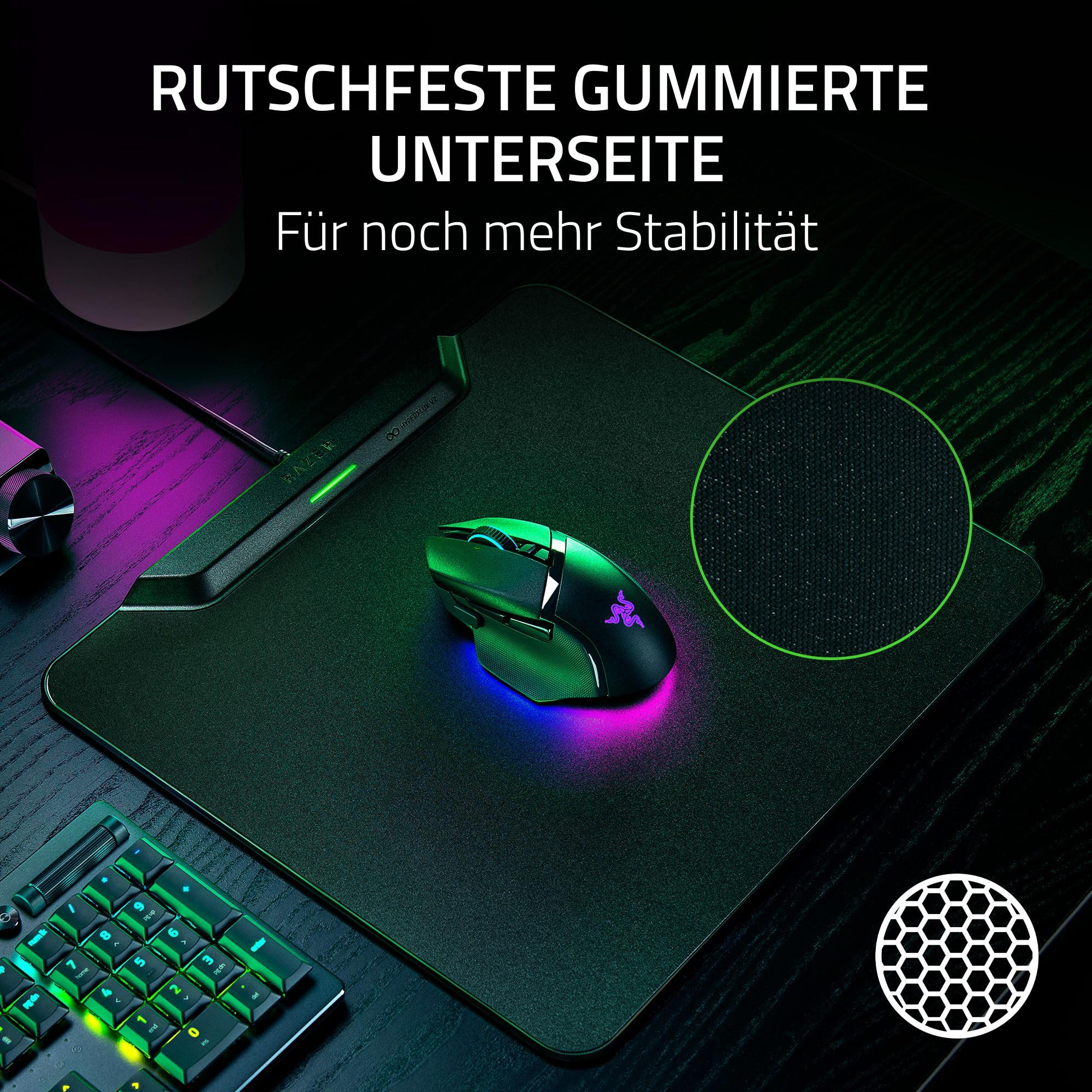 Razer HyperFlux V2 - Kabelloses Lademauspad System für Gaming-Mäuse - Gaming-Mausmatte & Lade-Puck (LED-Ladeanzeige, Anti-Rutsch Gummifüße, Autopairing, USB Anschluß) Schwarz