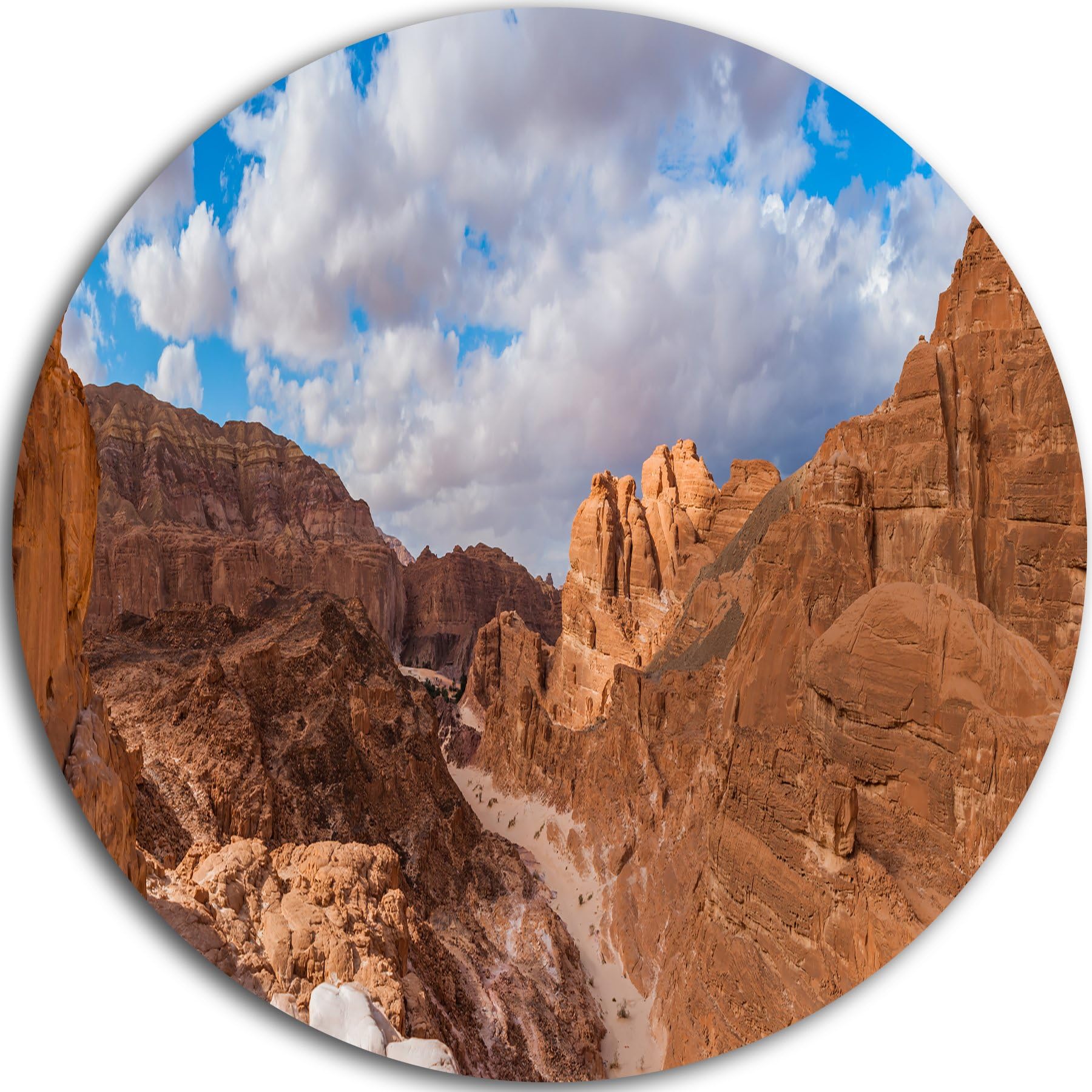 Design Art White Canyon at South Sinai Egypt Landscape Metal wall - Disc of 23, 23X23-Disc of 23 inch, Brown/Orange