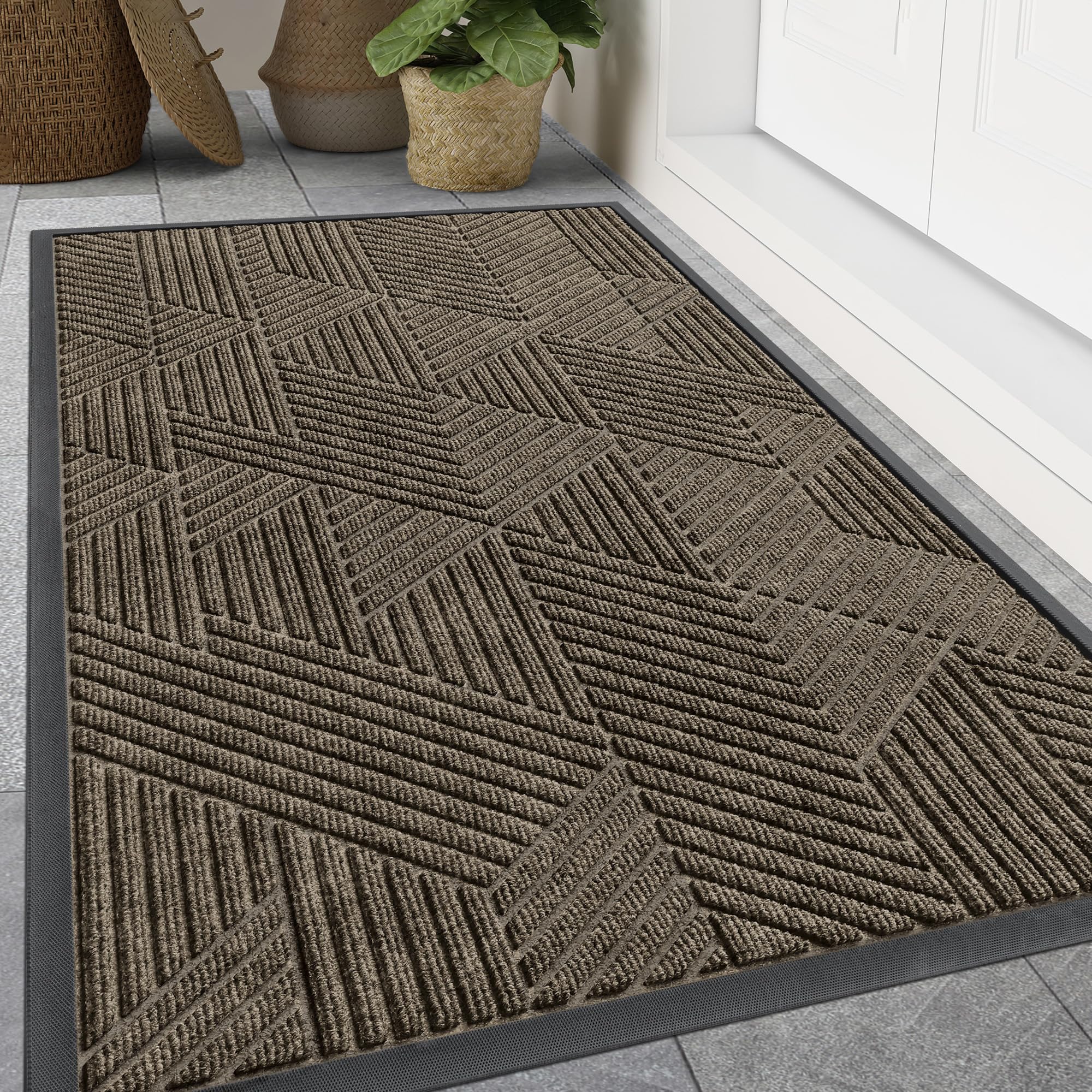 Smiry Front Door Mat Outside Entrance, Low Profile Rubber Doormat, 59x40