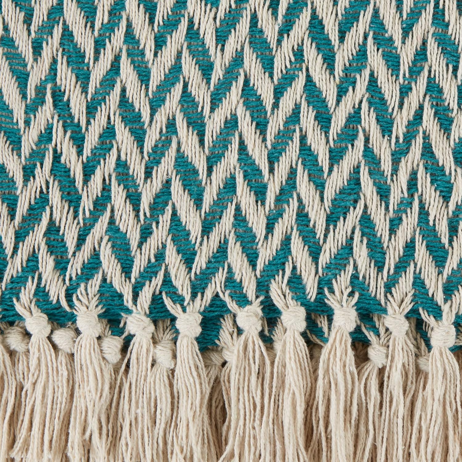 DII Modern Zig Zag Throw Blanket Woven Cotton, Hand-Knotted 2.5" Fringe, 50x60, Teal - Image 2