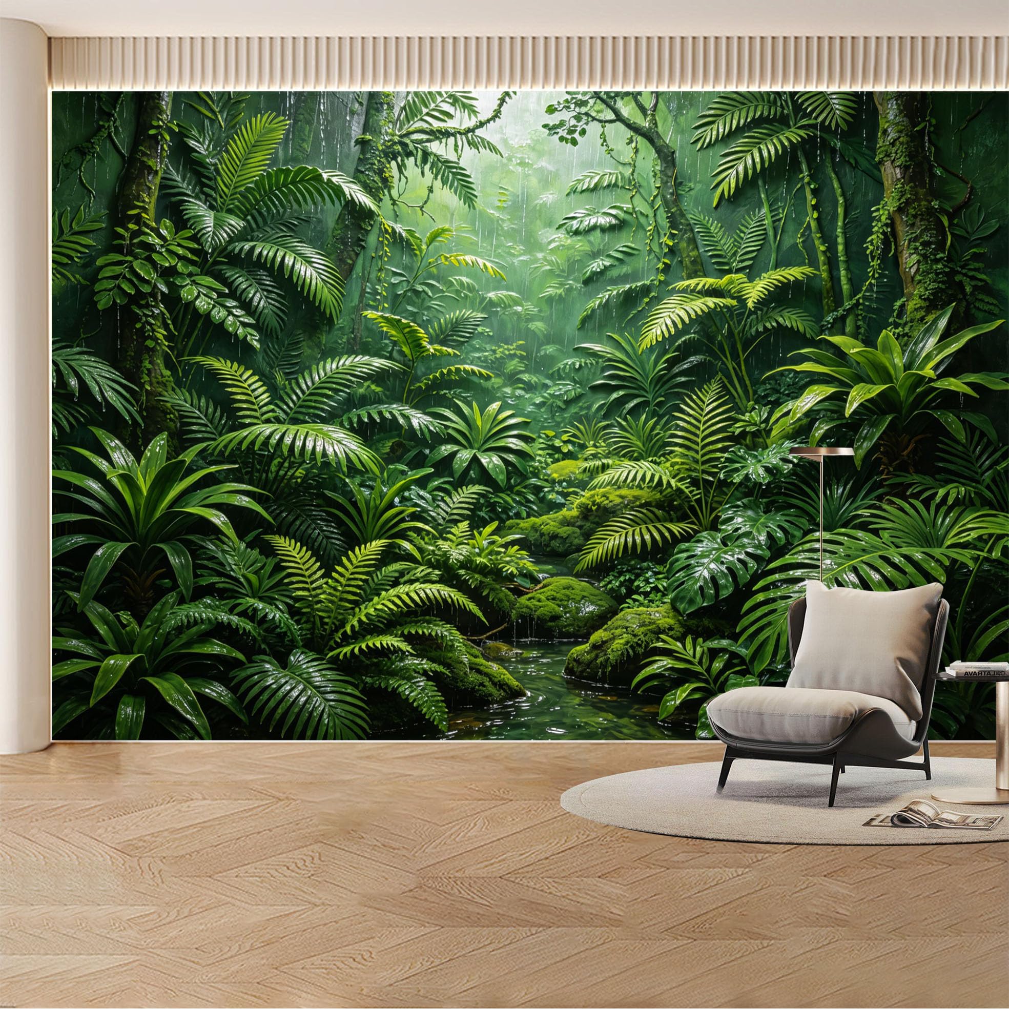 Custom Wall Mural Wallpaper Tropical Rainforest Ferns， Landscape Nature 3D Effect Wall Decor， Misty Luxury Removable SelfAdhesive Large Photo for Living Room， Bedroom， Office