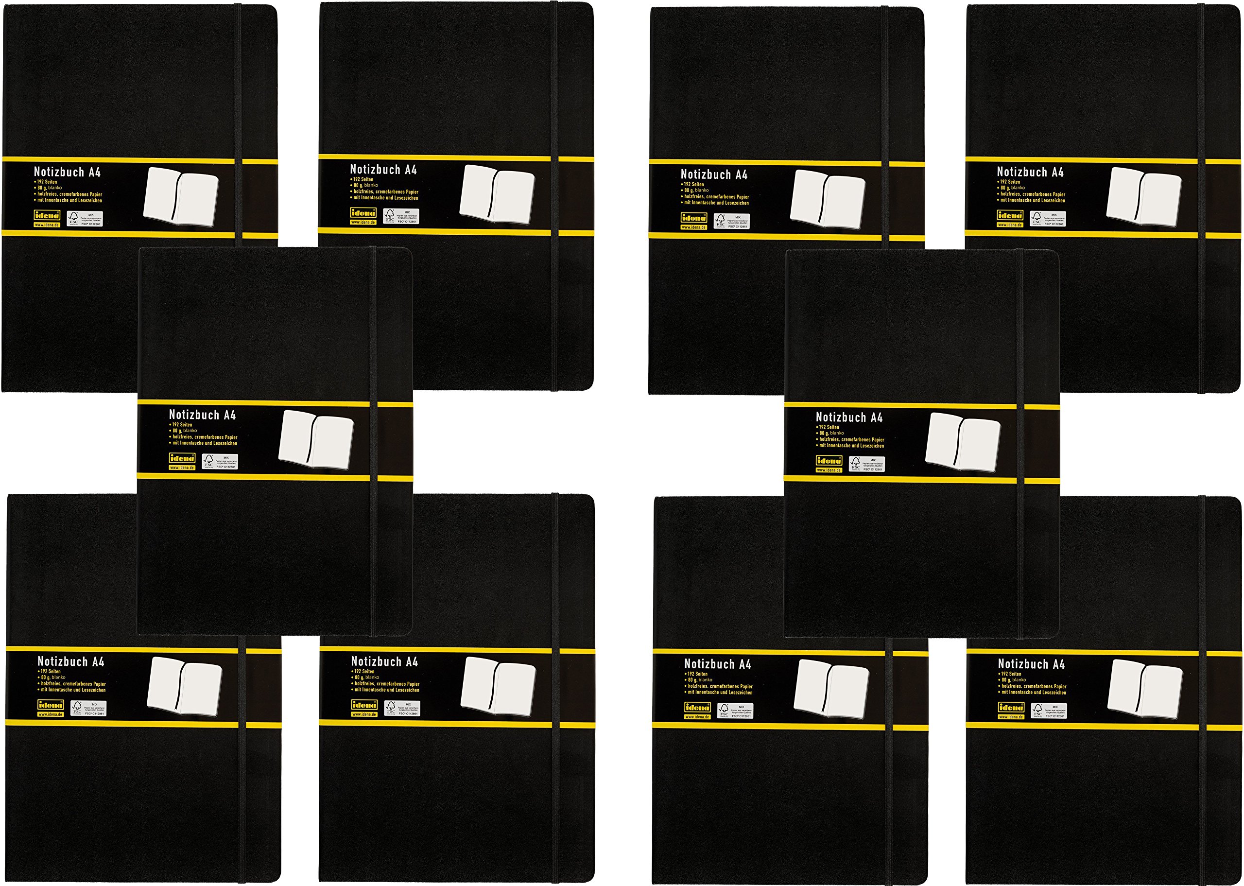 Idena 10053 - Notizbuch DIN A4, 192 Seiten, 80 g/m², blanko, schwarz (10er Pack)
