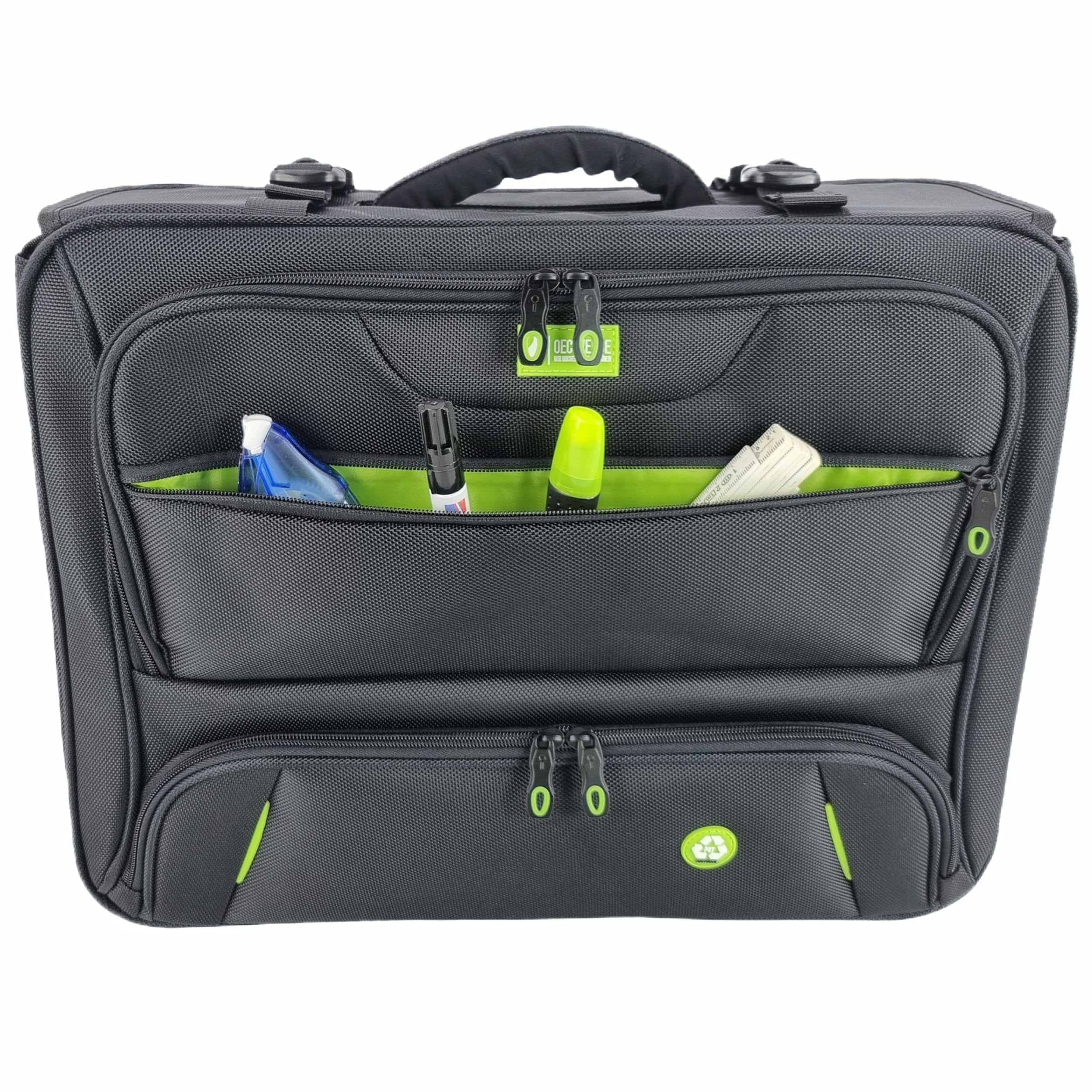 Soft Pilotenkoffer aus RPET in schwarz 46208 | Leichtgewicht mit Laptopfach, Fächertasche, Schultergurt | Aktenkoffer, Laptopkoffer
