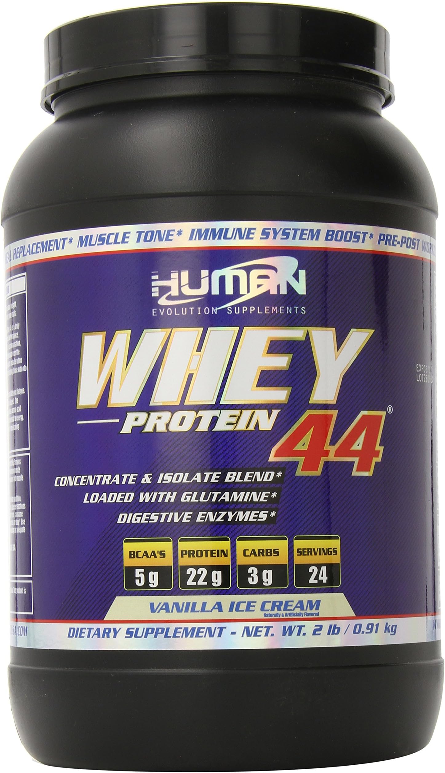 Human Evolution Supplements Whey Protein 44 Powder, Vanilla, 2 Pound