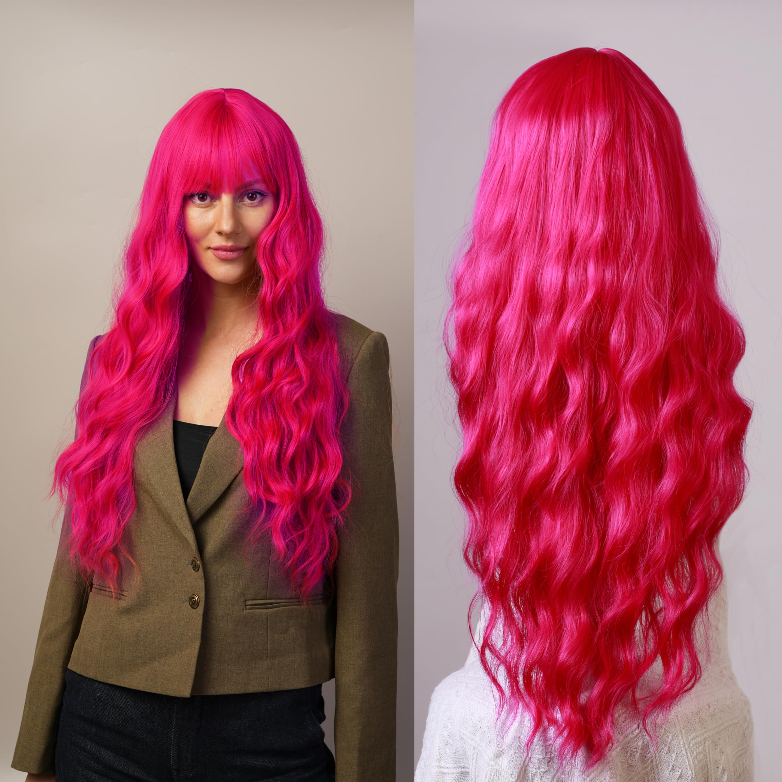 Stylophyx Women's Curly Wig with Bangs Exclusively Designed for Women, Synthetic Hair Strands, Ideal for Role playing and Parties (Comes with Wig Cap) 31 Inches