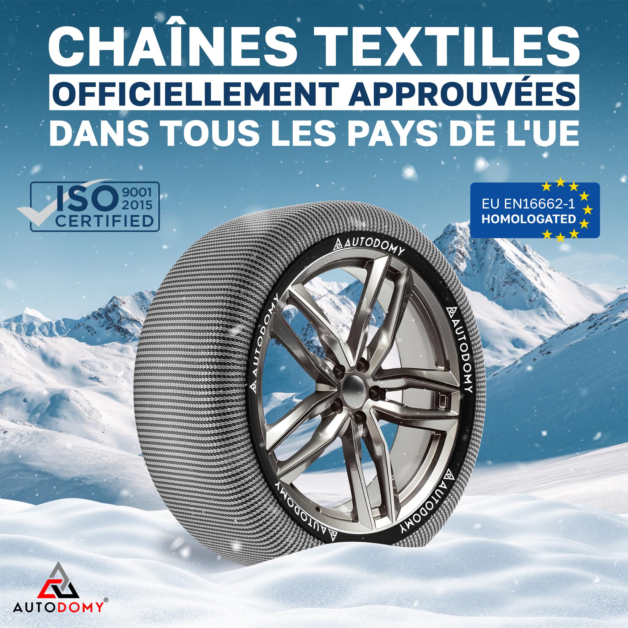 Autodomy Chaussette Pneu Neige Taille XL Compatibles avec Tous Les Pneus | Chaussettes Neige Voiture Homologuées | Chaussettes a Neige Pneus Faciles et Rapides à Installer Lot de 2