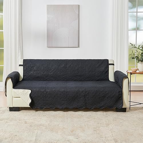 Miniatura 40 de Great Bay Home Funda reversible de patchwork para silla reclinable - Protector de muebles lavable con correas elásticas - Funda para sofá