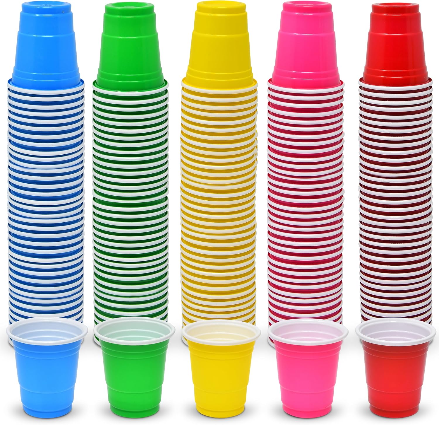Gift Boutique 990 Count Plastic Shot Glasses 2 oz Disposable Bulk Assorted Party Cups for Birthday Wedding BBQ Picnic Catering, 10 Colors