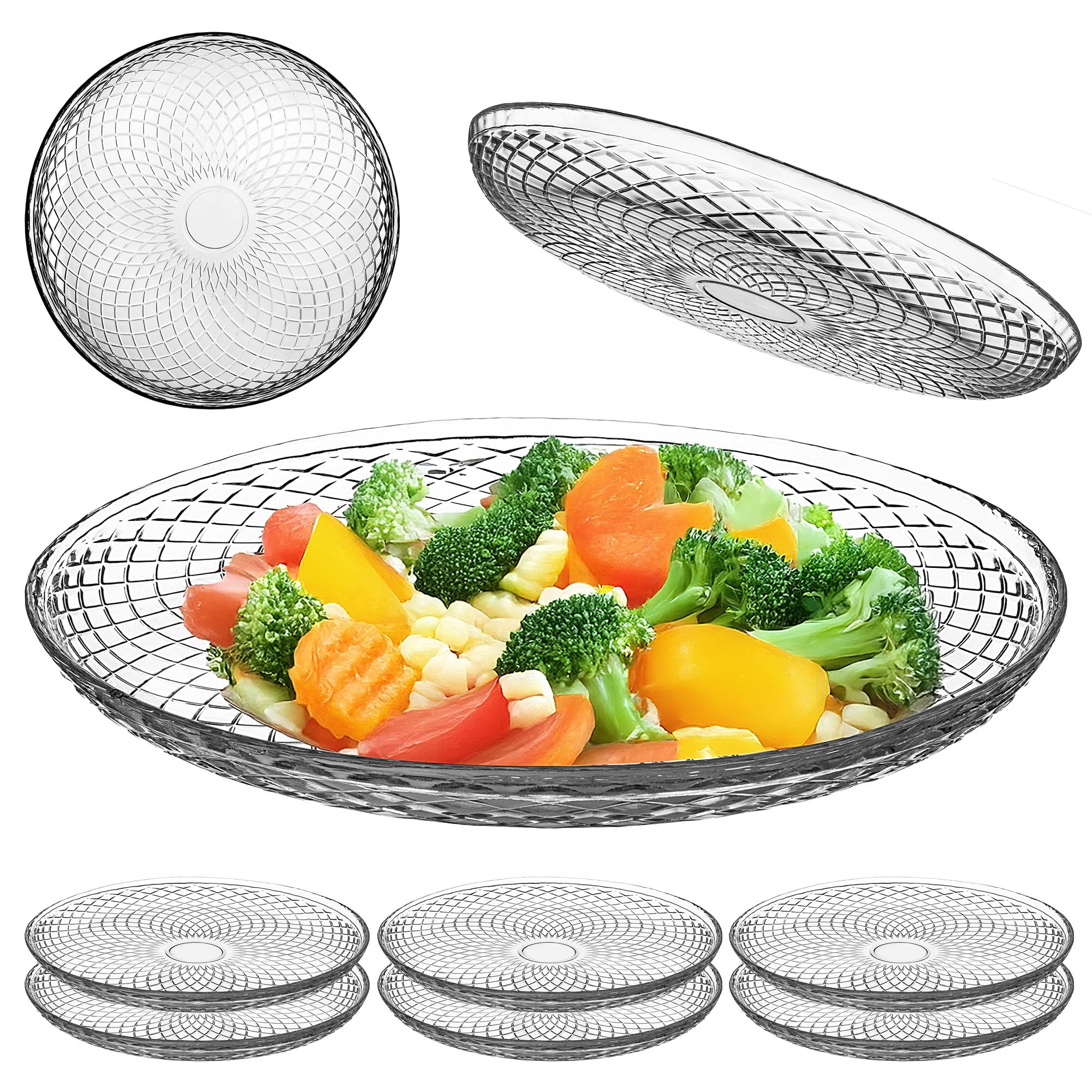 KADAX Lot de 6 assiettes rondes en verre transparent de 30 cm, grandes assiettes de service en verre, idéales comme assiettes à dessert, assiettes plates ou assiettes de présentation
