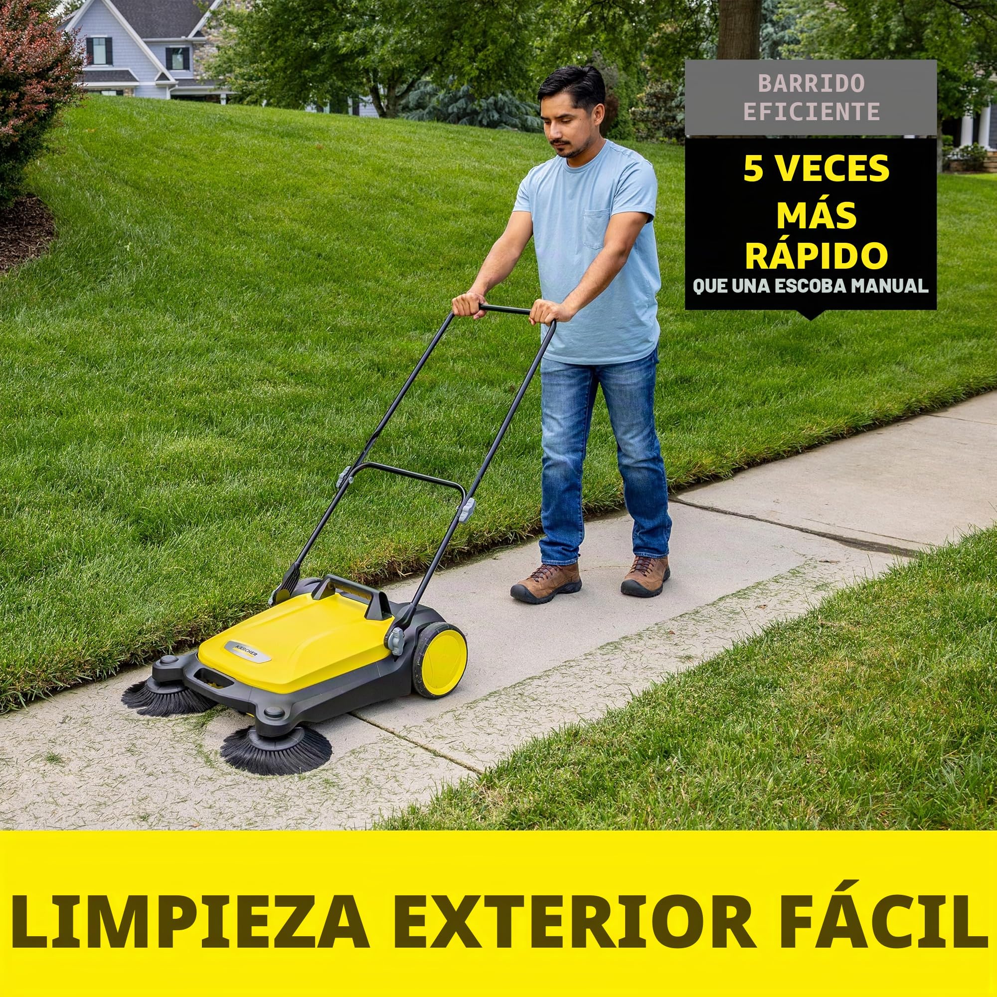 Karcher S 4 - Barredora de Piso de Empuje Manual para Exteriores, Capacidad de 5.25 galones, Ancho de Barrido de 26.8 Pulgadas, Barre 26,000 pies Cuadrados/Hora