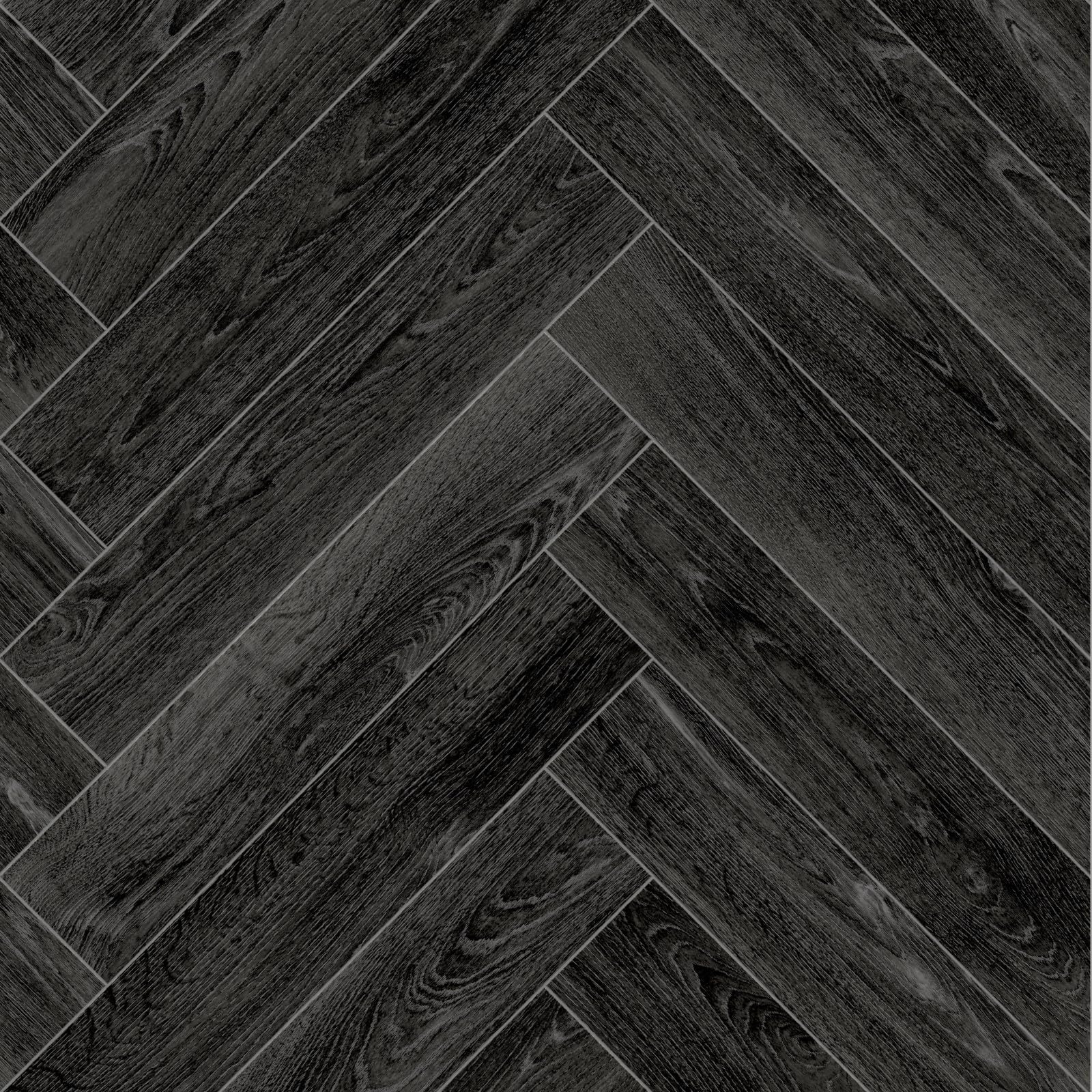 Black Chic Herringbone Siren Vinyl Flooring 4mm Thick Durable Felt Backed Lino Kitchen Bathroom (2m x 4m)