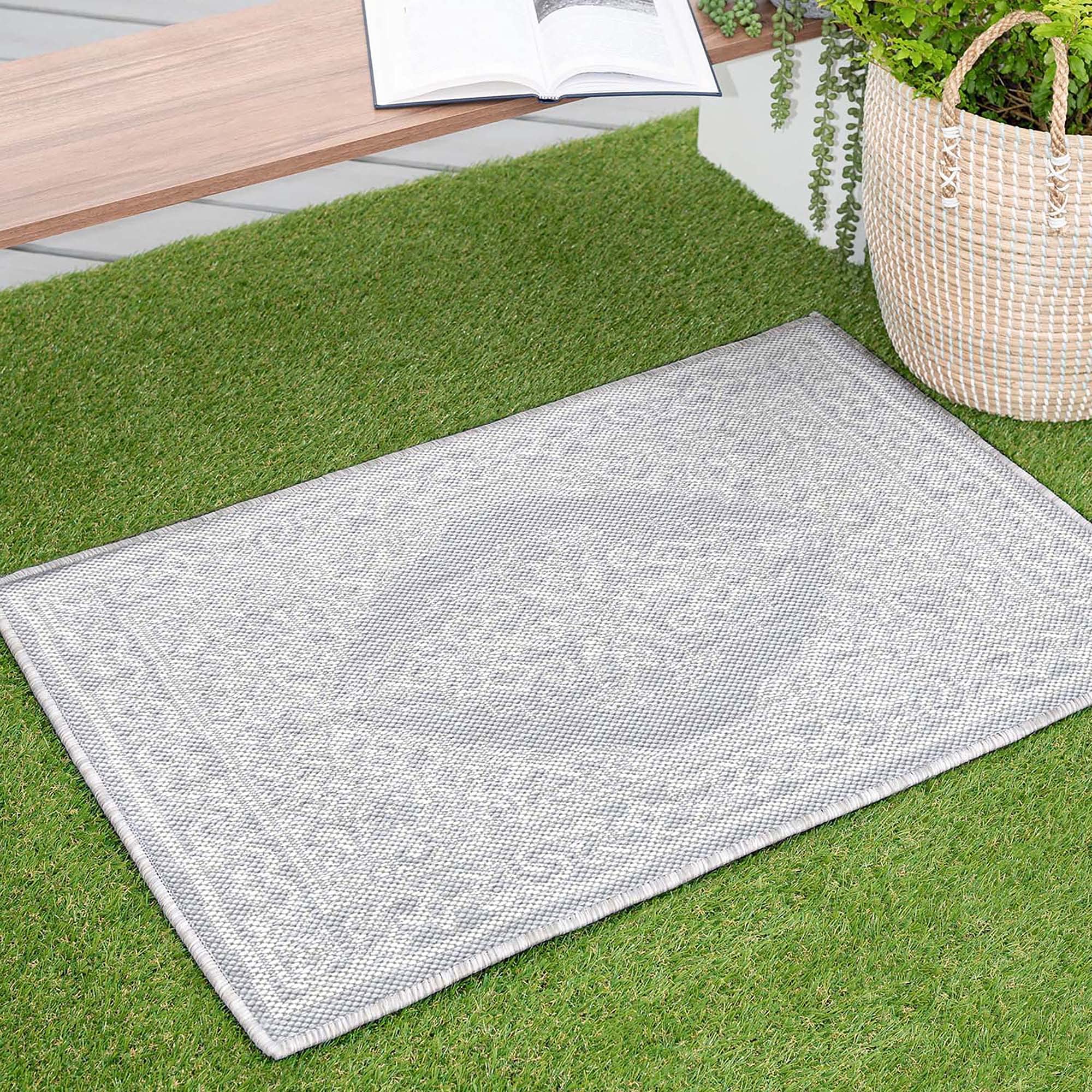 Water & Fade Resistant Indoor Outdoor Rug 2x3 for Patio, Deck, Front Door Porch, Entry | Small Outside Area Rugs for Patios | 2' x 3' Gray