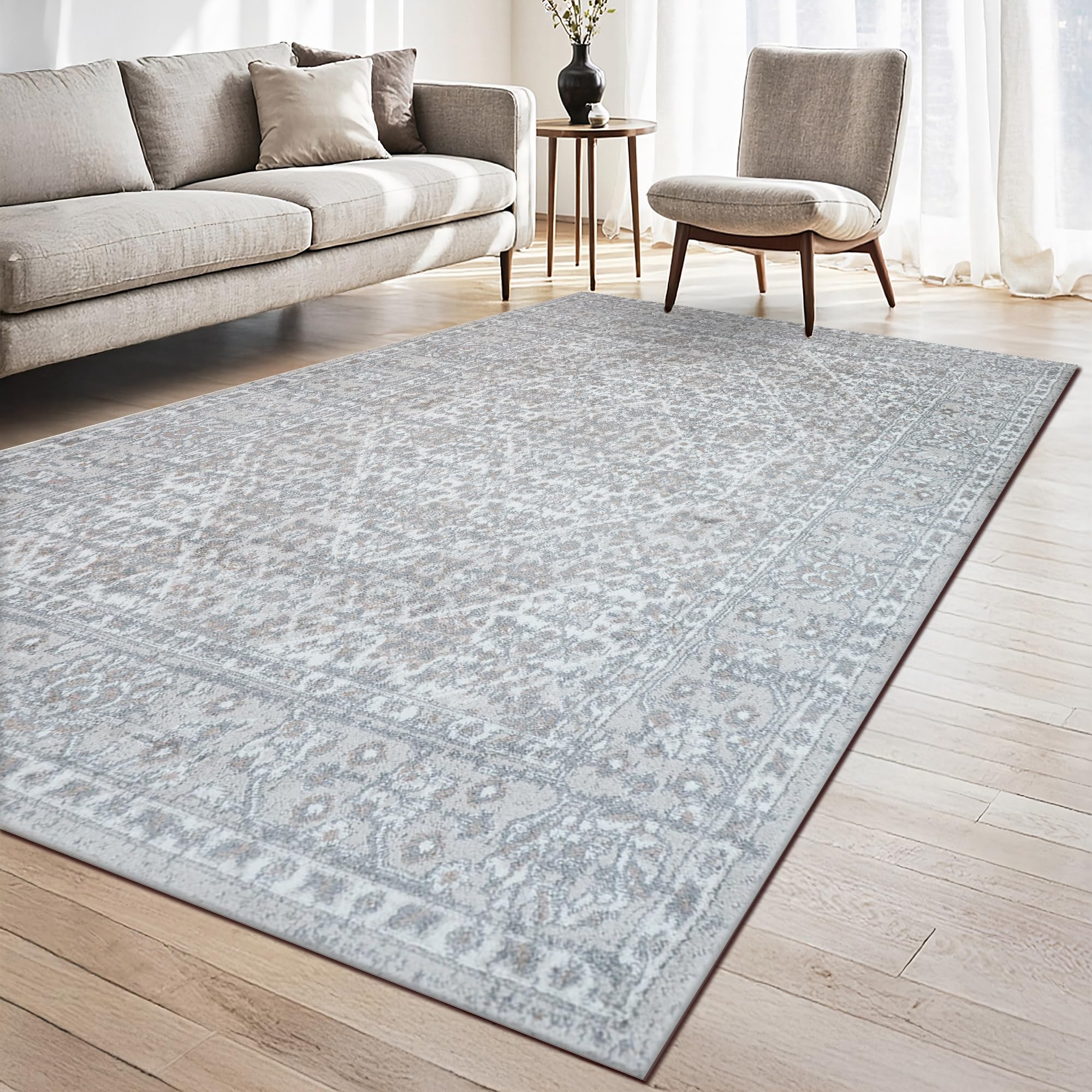 homeart Traditional Area Rug –Super Soft & Sustainable Woven Neutral Carpet with Classic Timeless Design Durable Indoor Rug for Living Room Bedroom & Kitchen Kid & Pet Friendly Medium Beige 120x170