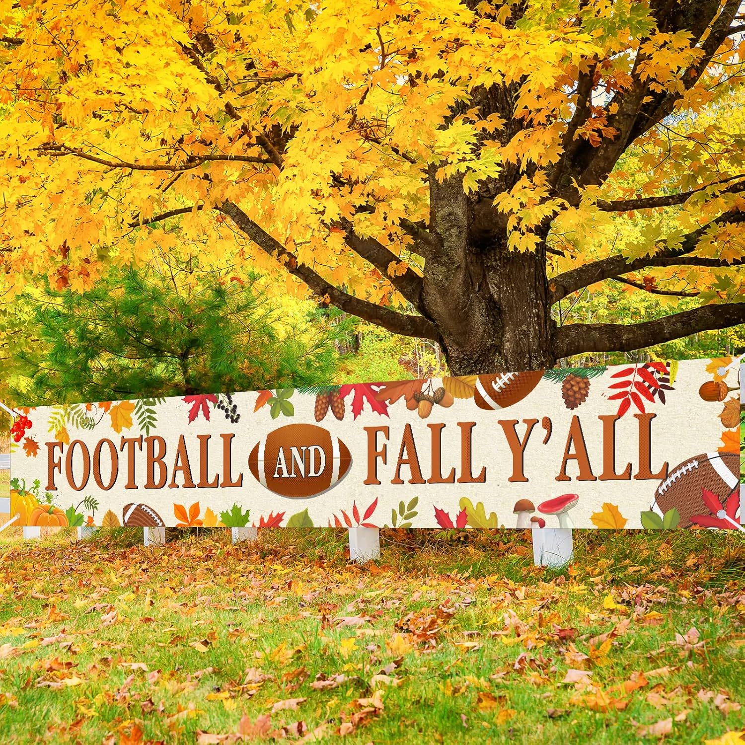9.84ft x 1.64 ft Football and Fall Y'all Banner Large Size