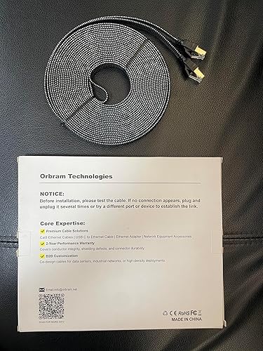 Miniatura 9 de Cable Ethernet Cat 8 de 30 pies, cable para conexión de red LAN Cat8, 26AWG de nailon trenzado de alta velocidad, cable plano aislado de 40 Gbps