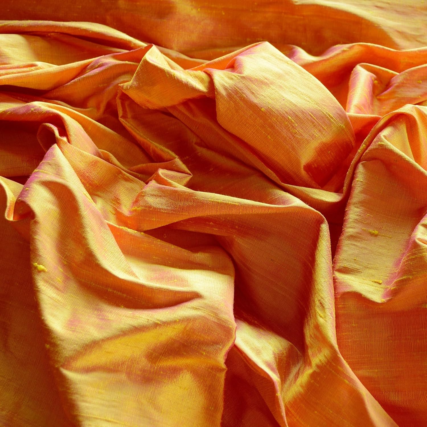 Iridescent Marigold Orange Dupioni Silk, 100% Silk Fabric, by The Yard, 44 Wide