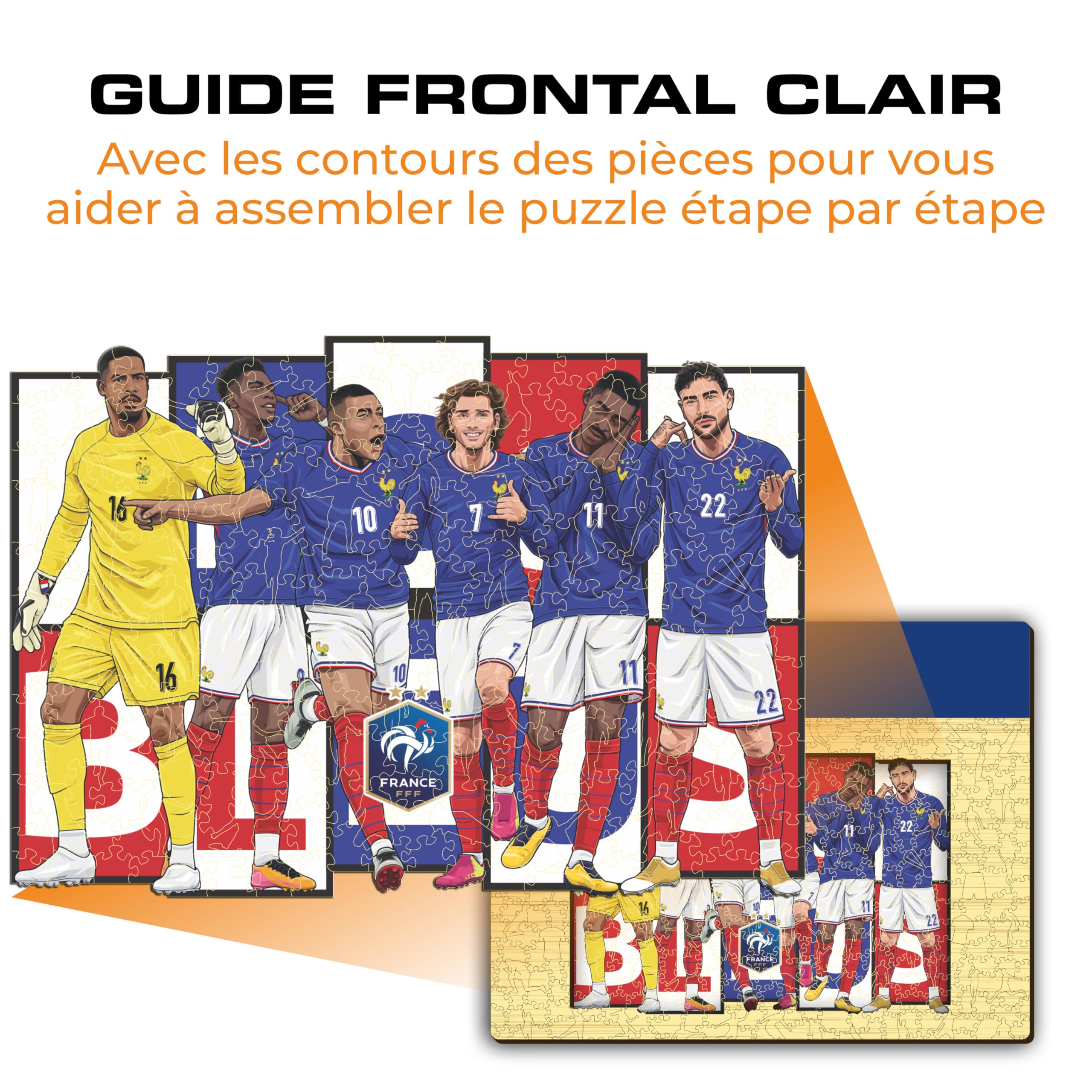 Iconic Puzzles - 6 Joueurs Équipe de France, Puzzle en Bois sous Licence Officielle, 100% Durable, Taille S, 150 pièces