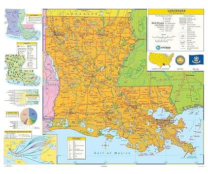 Nystrom Louisiana State Wall Map | 54" x 65" | Detailed Educational Map | Parishes, Cities, Rivers & Insets