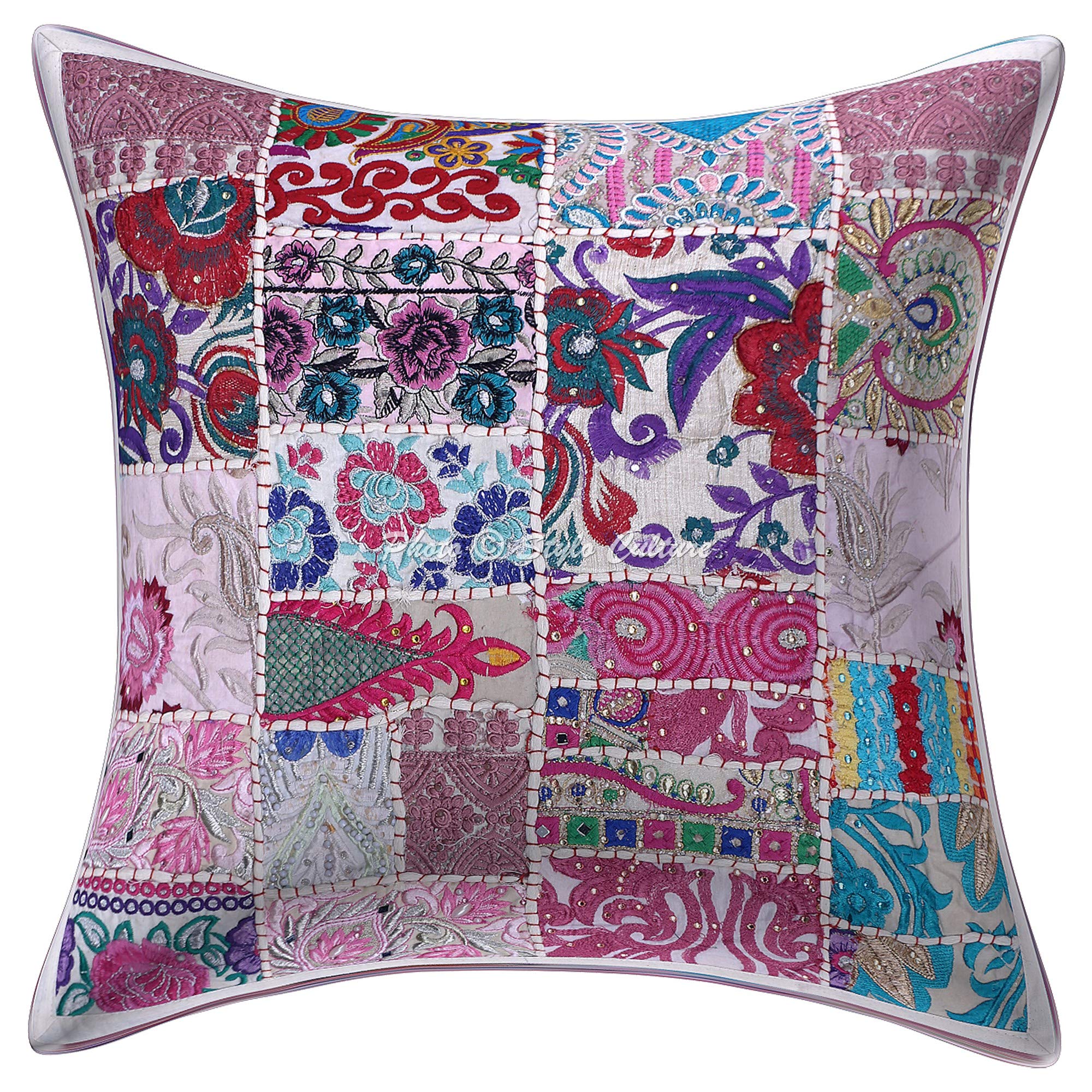 Bohemien Dekorativ Baumwolle Couch Kissenbezüge 50x50 cm Weiß Dekokissen Vintage Patchwork Schlafzimmer Sofa Kissen Bezüge Abstrakt Quadrat Umschlagverschluss 20x20 Kissenhullen - 4 Stk.