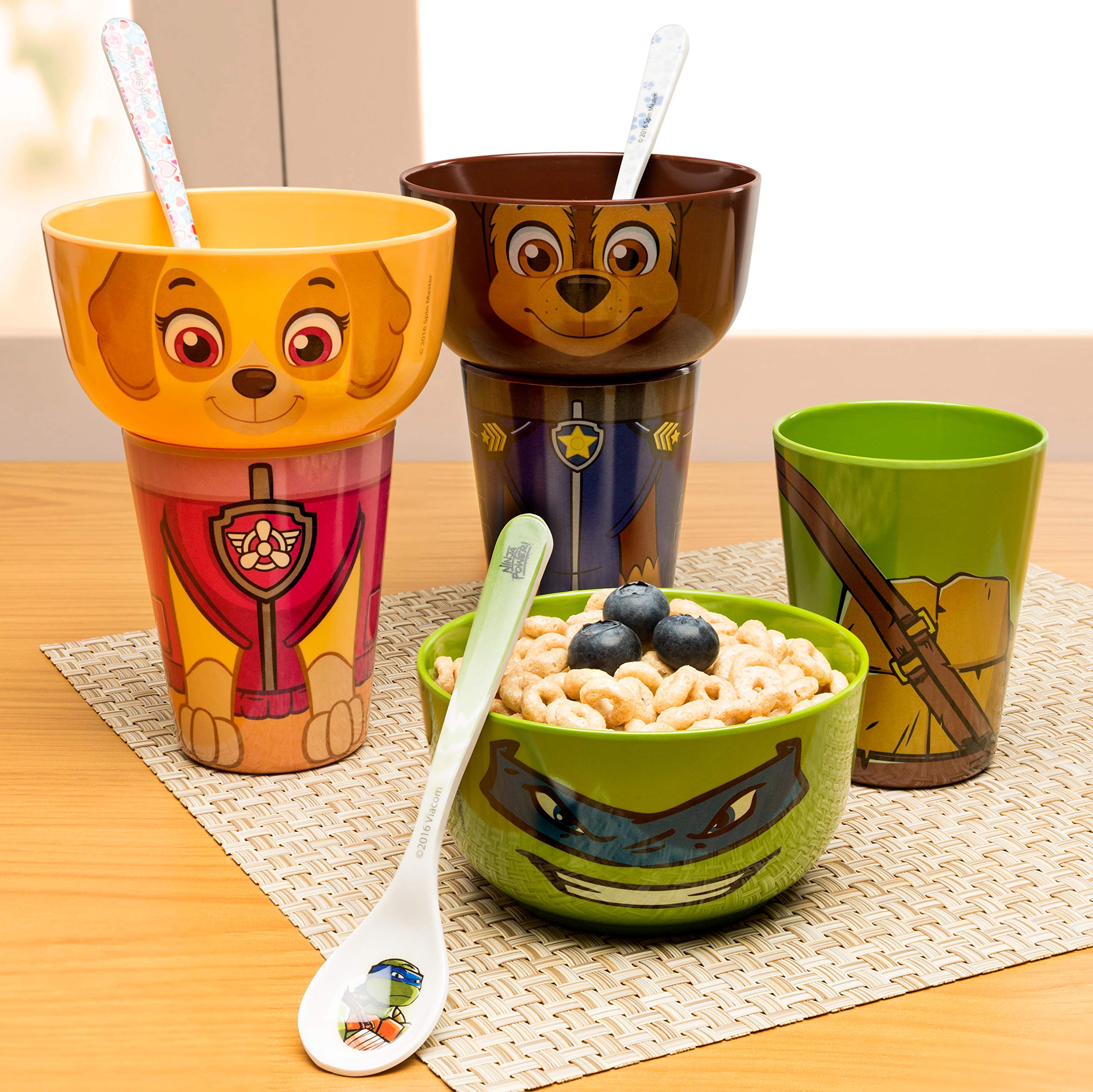 Zak Designs Paw Patrol Kids Cereal Bowl, Tumbler and Spoon Set, Chase