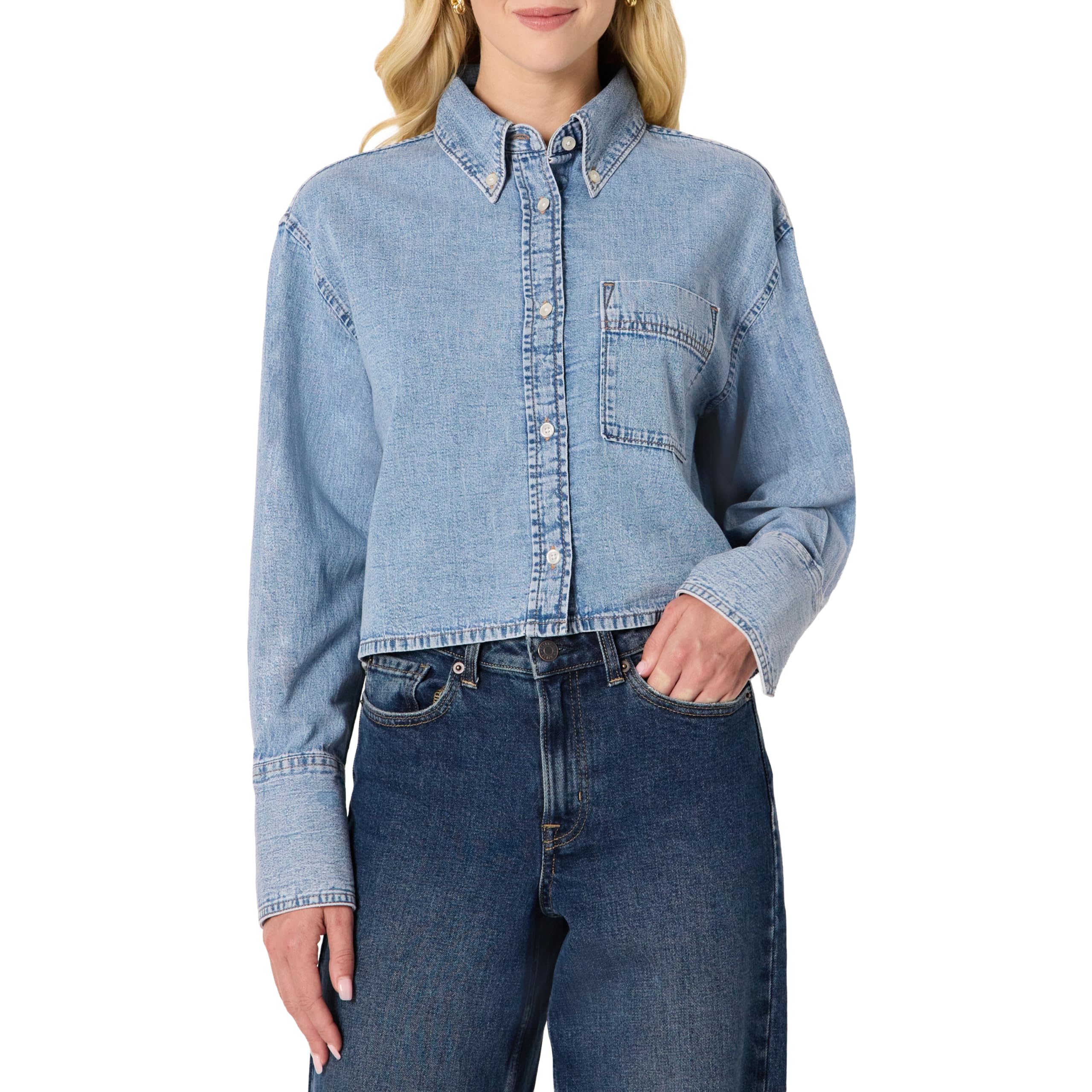 Amazon Essentials Damen Modernes, Übergroßes, Kurzes Jeanshemd Mit Knöpfen