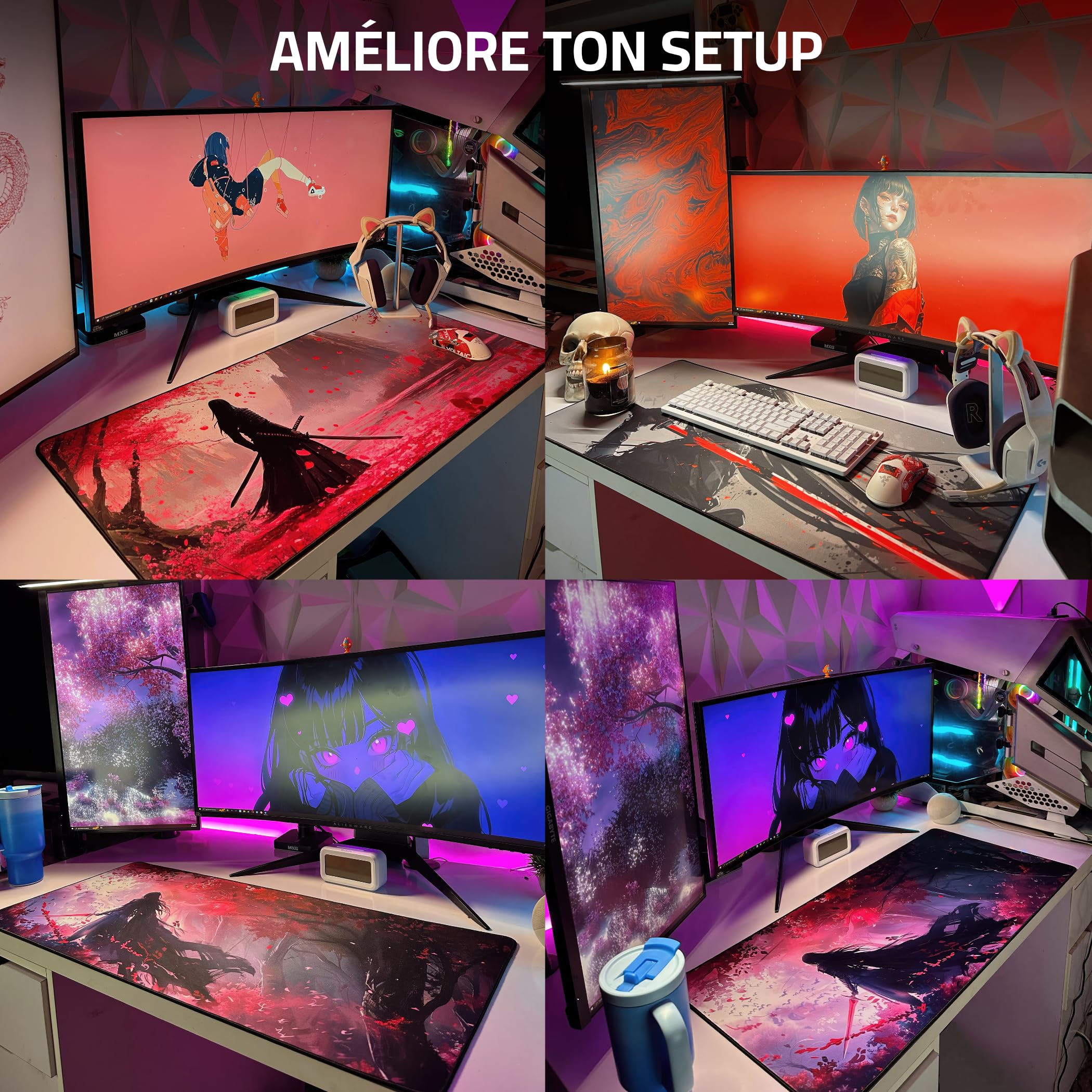 Tapis de Souris Gamer Anime XXL 900x400 mm - Bords Cousus & Surface imperméable - Design XL pour Bureau - Grand Accessoire Clavier Gaming Setup & PC