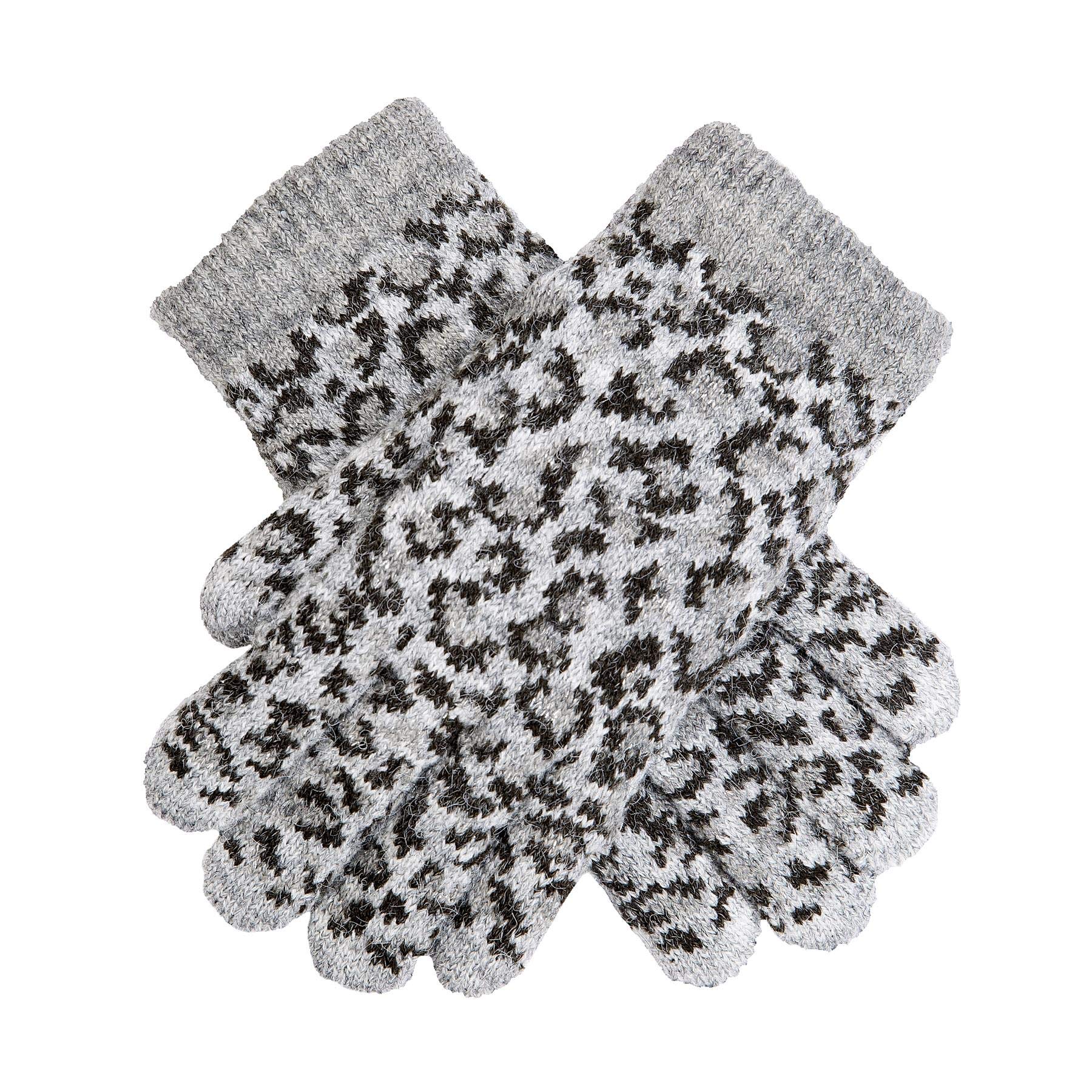 Dents Women's Dove Grey ’S Jacquard Knitted Gloves With Leopard Print Pattern - / One